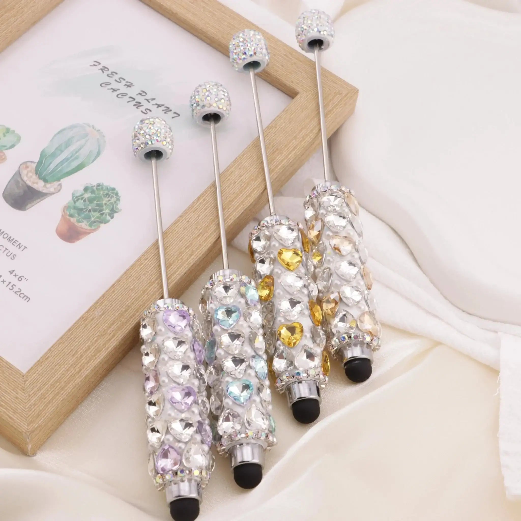 FS6396-Full Of Love Diamonds Beadable Stylus Pens Lovingly Heart - Shaped Diamond - Strung Bead Stylus Pens -Zoe DIY Wholesale