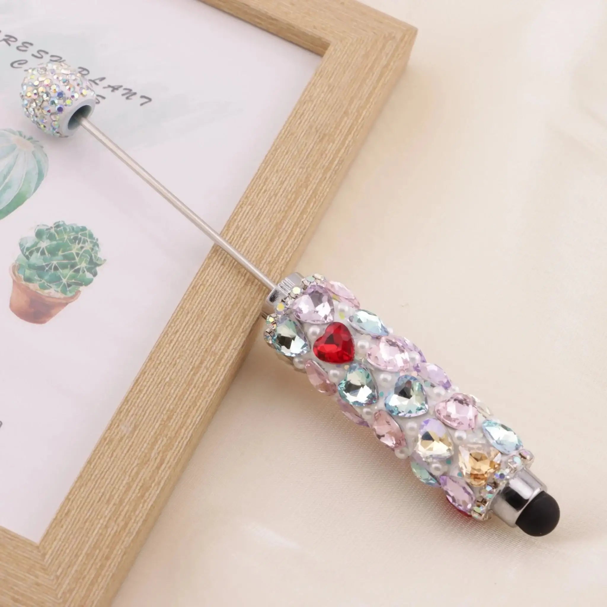 FS6396-Full Of Love Diamonds Beadable Stylus Pens Lovingly Heart - Shaped Diamond - Strung Bead Stylus Pens -Zoe DIY Wholesale
