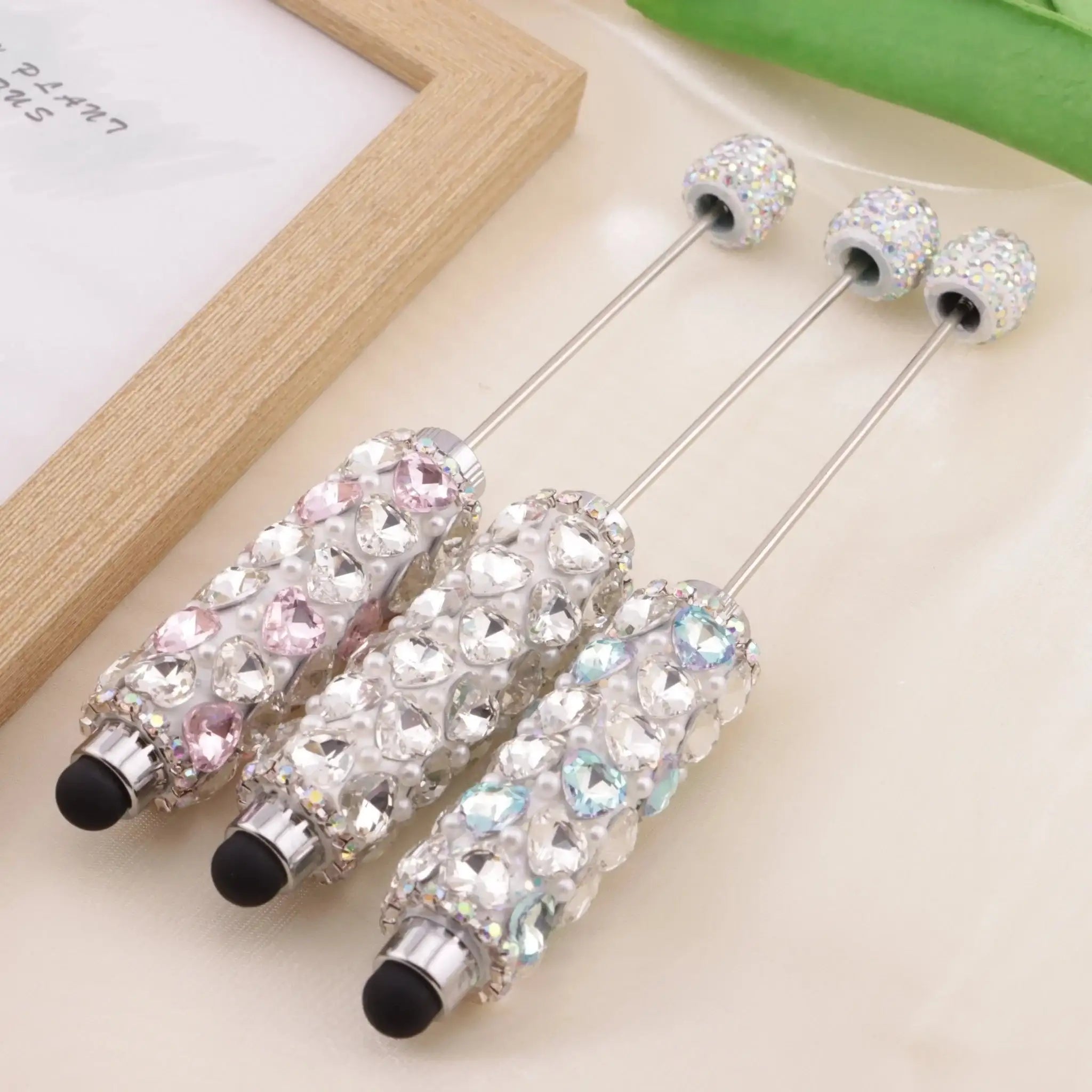 FS6396-Full Of Love Diamonds Beadable Stylus Pens Lovingly Heart - Shaped Diamond - Strung Bead Stylus Pens -Zoe DIY Wholesale