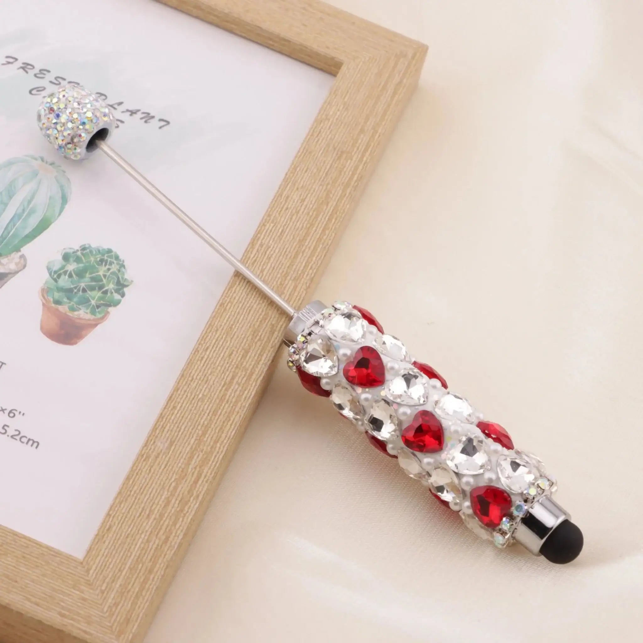 FS6396-Full Of Love Diamonds Beadable Stylus Pens Lovingly Heart - Shaped Diamond - Strung Bead Stylus Pens -Zoe DIY Wholesale