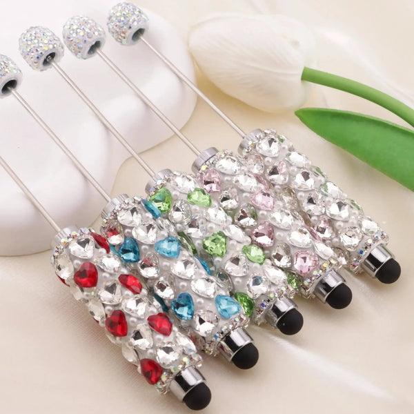 FS6396-Full Of Love Diamonds Beadable Stylus Pens Lovingly Heart - Shaped Diamond - Strung Bead Stylus Pens -Zoe DIY Wholesale
