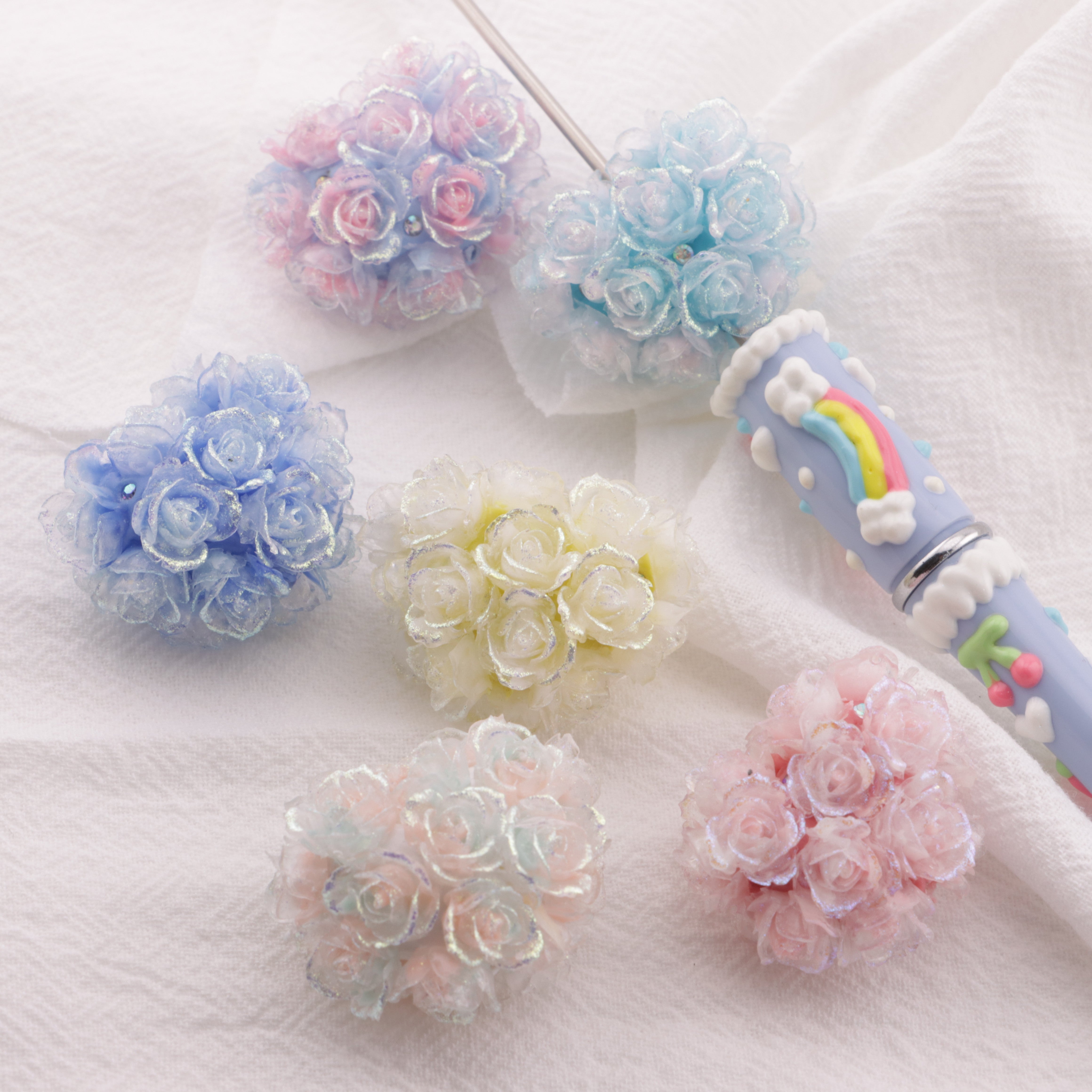 FS6397- 30×24mm Style A Luminous Full Soft Flower Heart Beads A Style Luminous Full Soft Flower Heart Clay Beads Fit For Pen Zoe's DIY Shop
