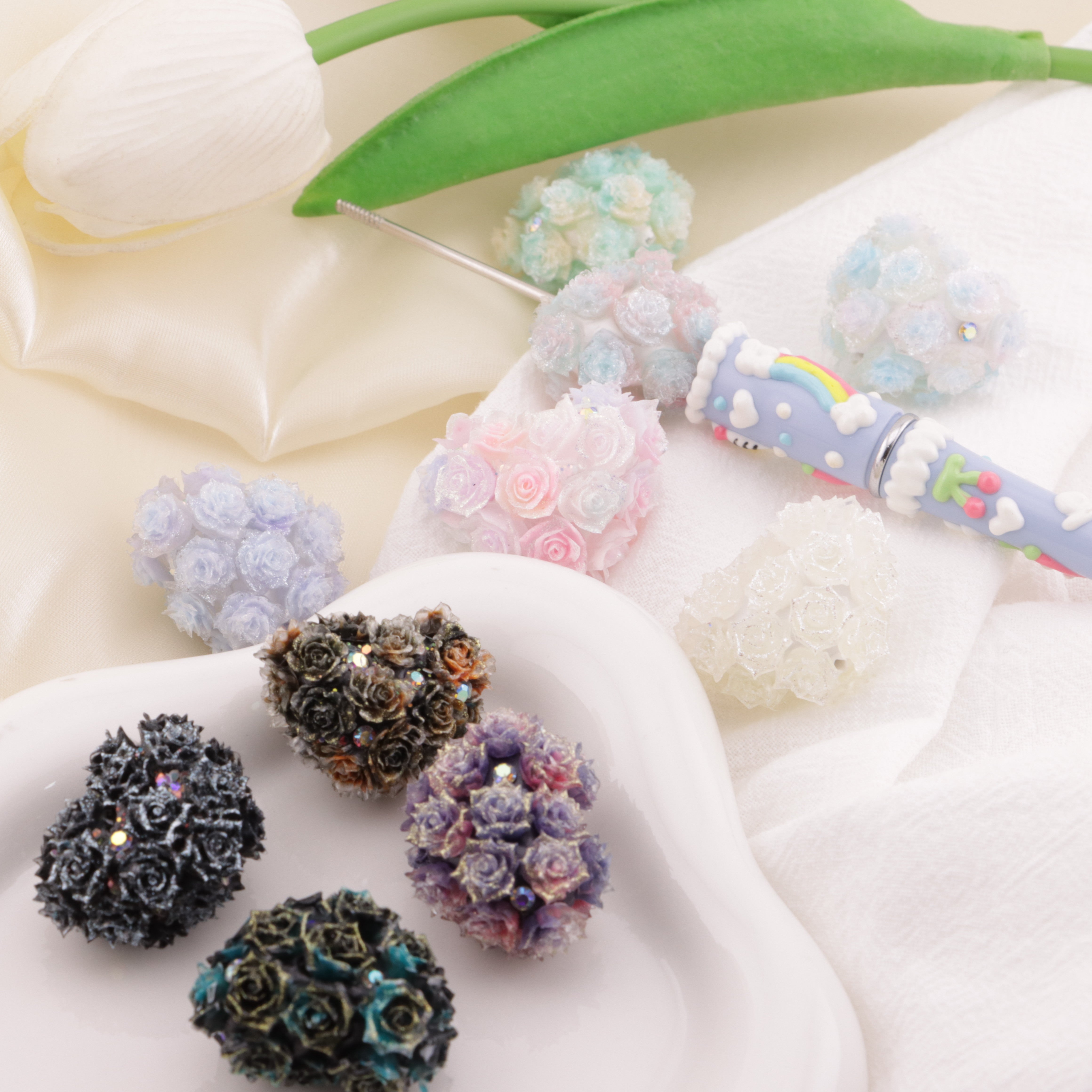 FS6398- 30×22Mm Type B Luminous Full Soft Flower Heart Beads B Style Luminous Full Soft Flower Heart Shaped Clay Beads Fit For Pen Zoe's DIY Shop