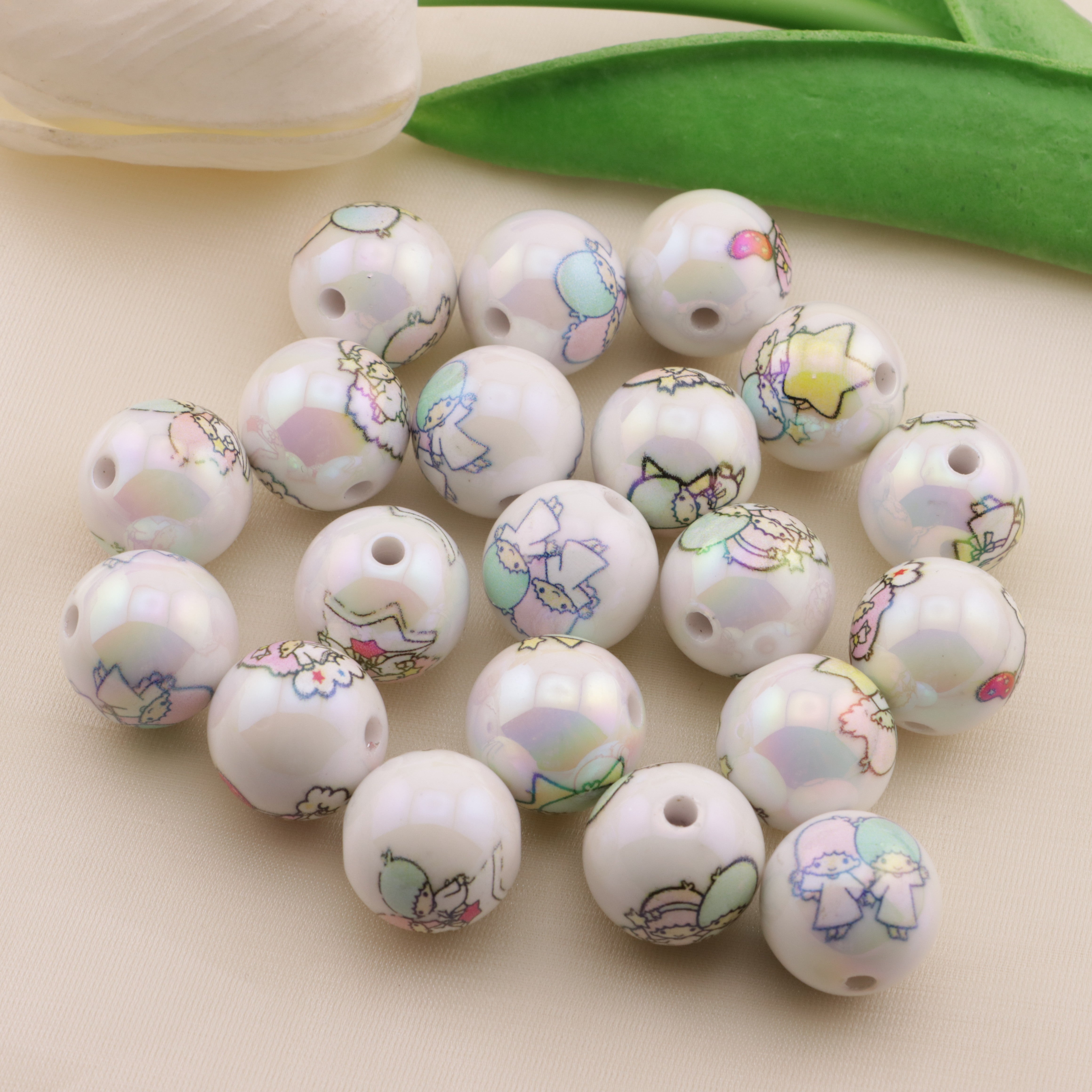 FS6496- 16mm White Printed Twin-Star Acrylic Beads Zoe's DIY Shop