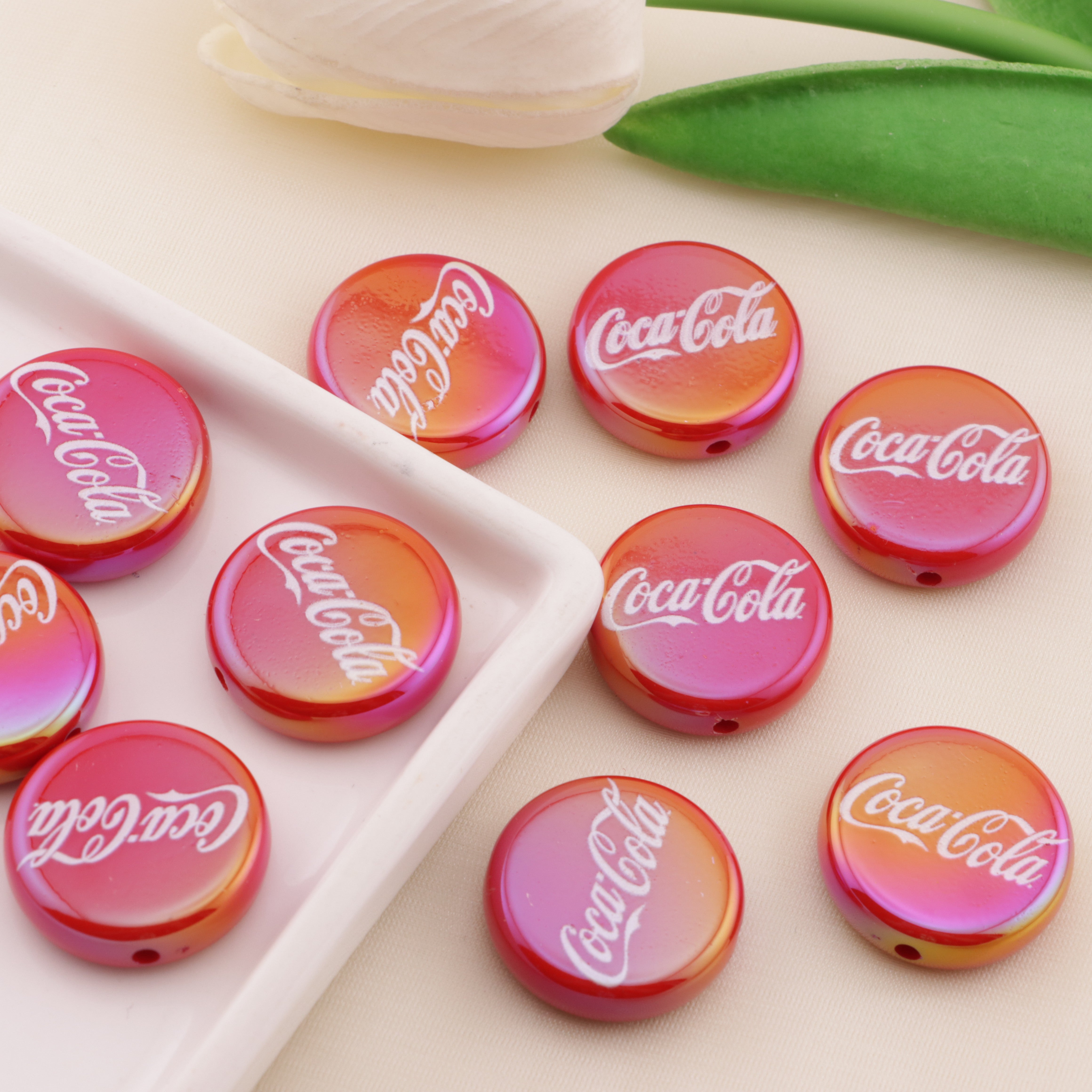 FS6498- 20mm Coca-Cola Printed Round Plate Beads Zoe's DIY Shop