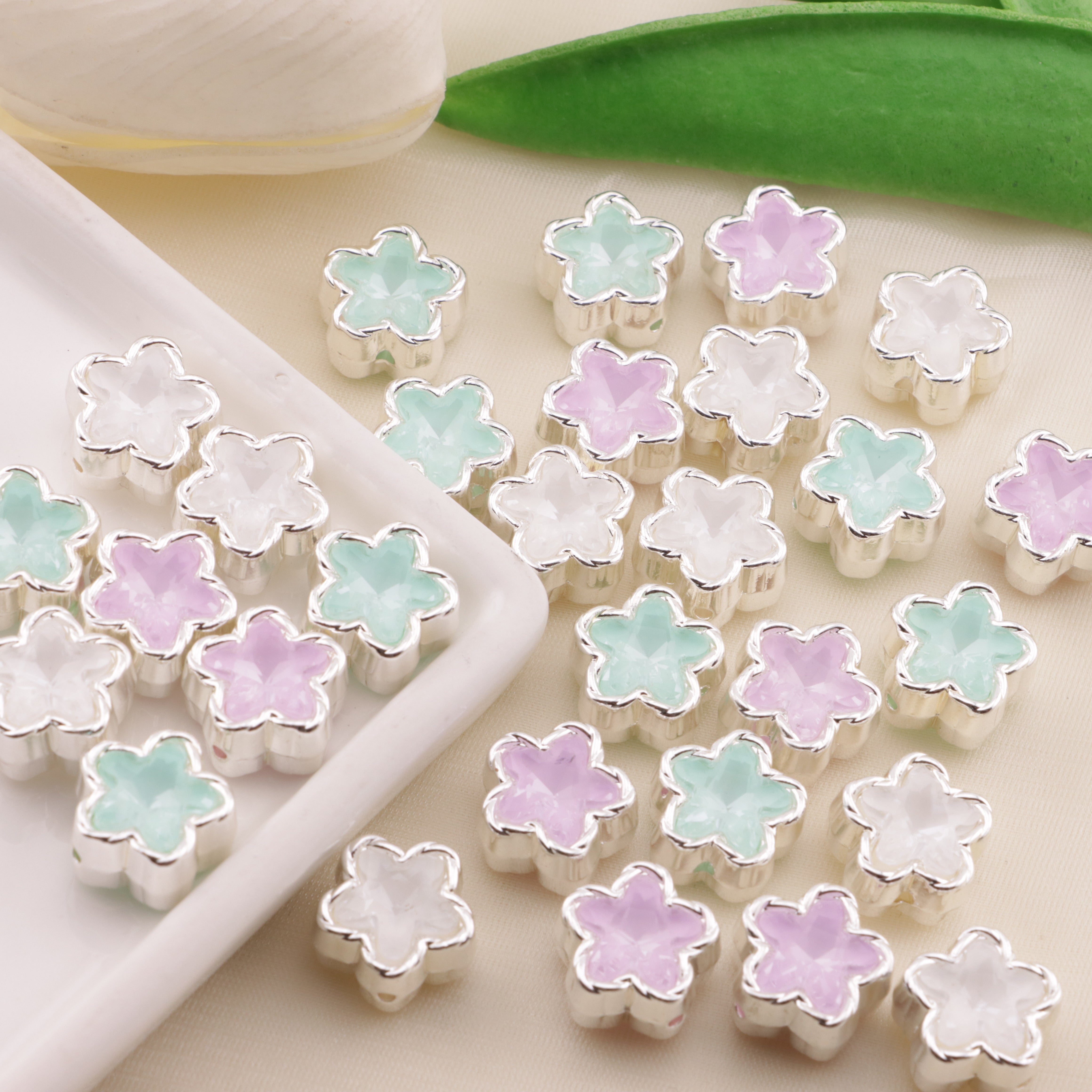 FS6500- Random Mixed Color About 12MM Star Double Side Zircon Alloy Beads Zoe's DIY Shop