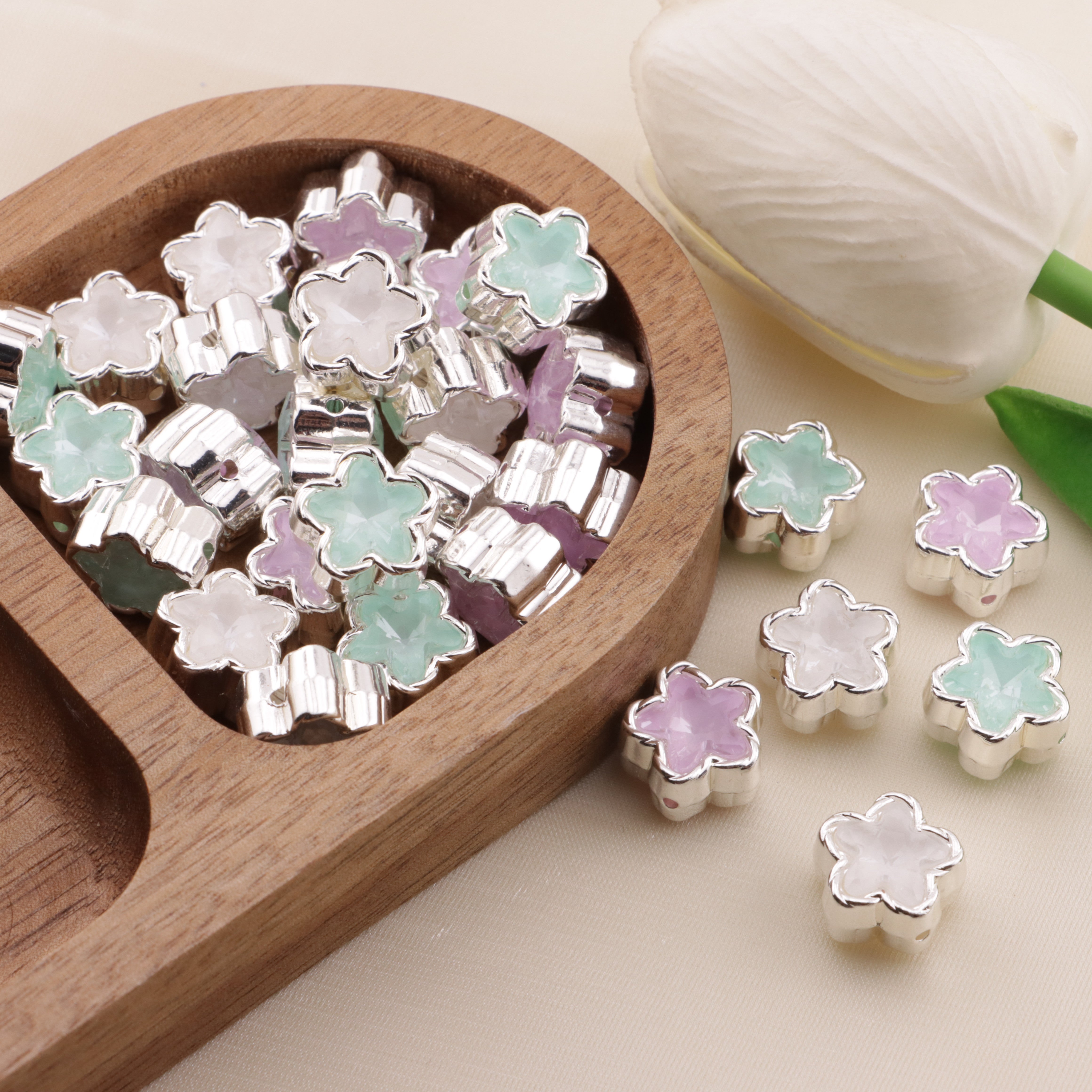 FS6500- Random Mixed Color About 12MM Star Double Side Zircon Alloy Beads Zoe's DIY Shop