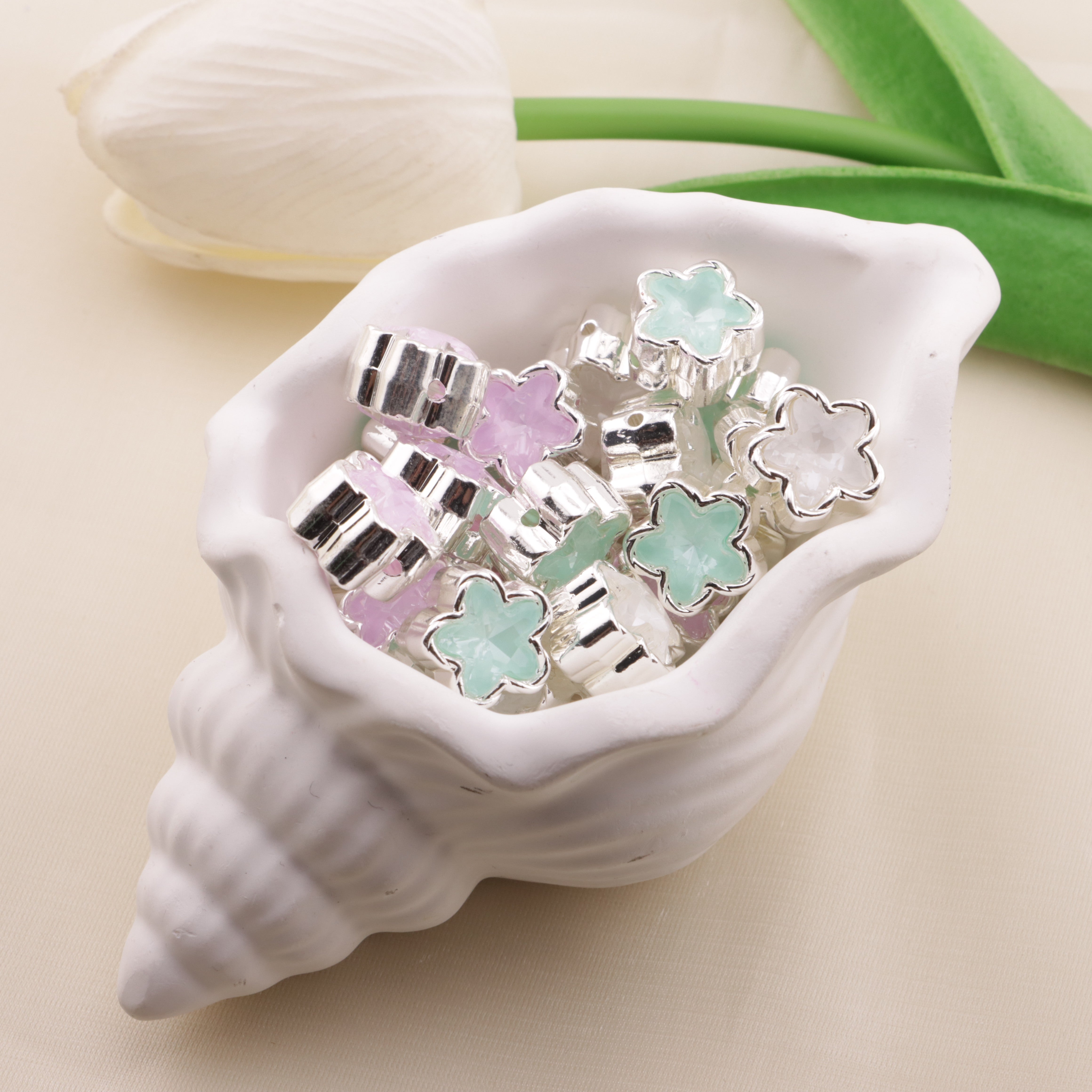 FS6500- Random Mixed Color About 12MM Star Double Side Zircon Alloy Beads Zoe's DIY Shop