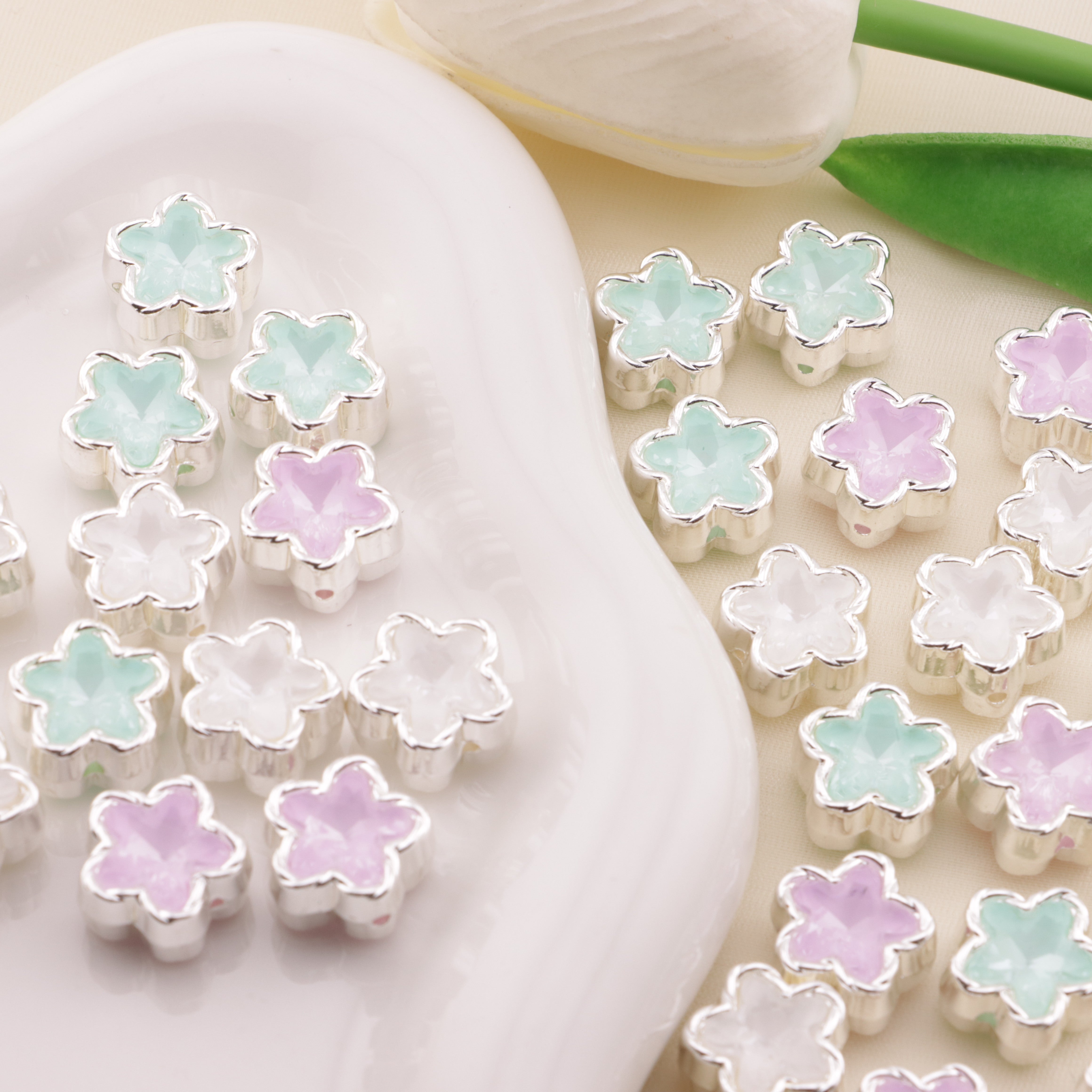 FS6500- Random Mixed Color About 12MM Star Double Side Zircon Alloy Beads Zoe's DIY Shop