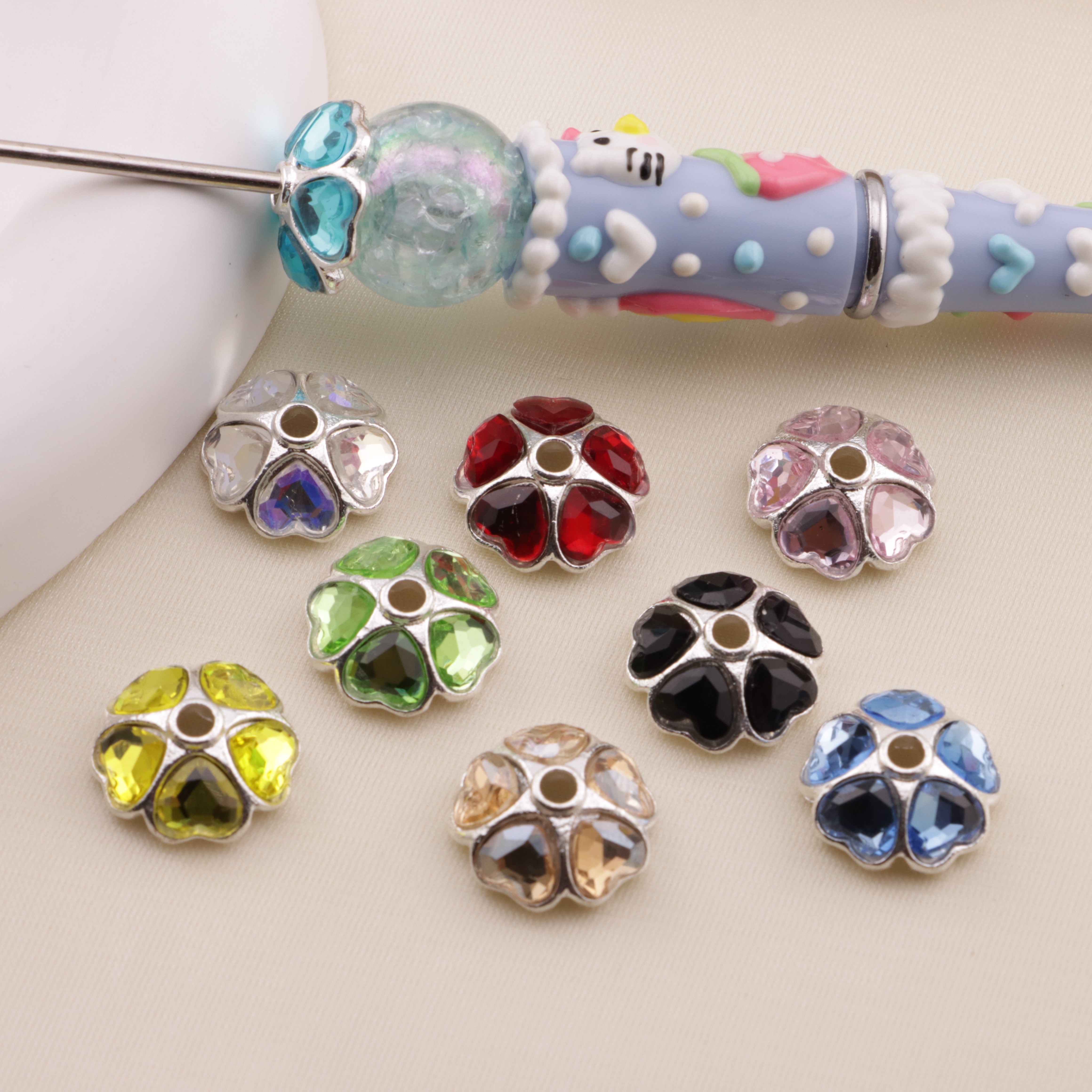 FS6506- Random Mixed Color  15mm Heart-Shaped Diamond Alloy Spacer Zoe's DIY Shop