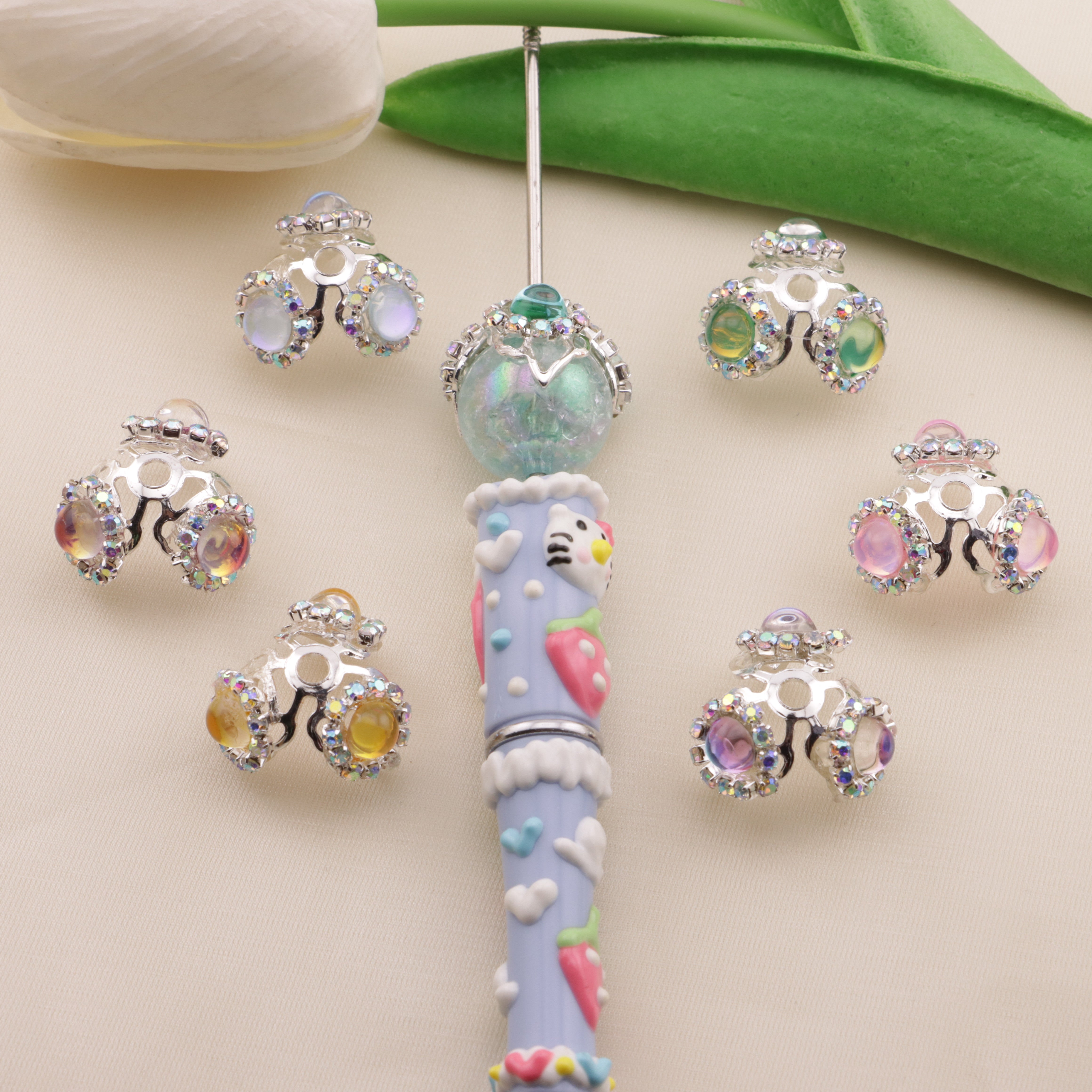 FS6507- Random Mixed Color 16×20mm Zircon Three-Petal Flower Alloy Spacers Zoe's DIY Shop