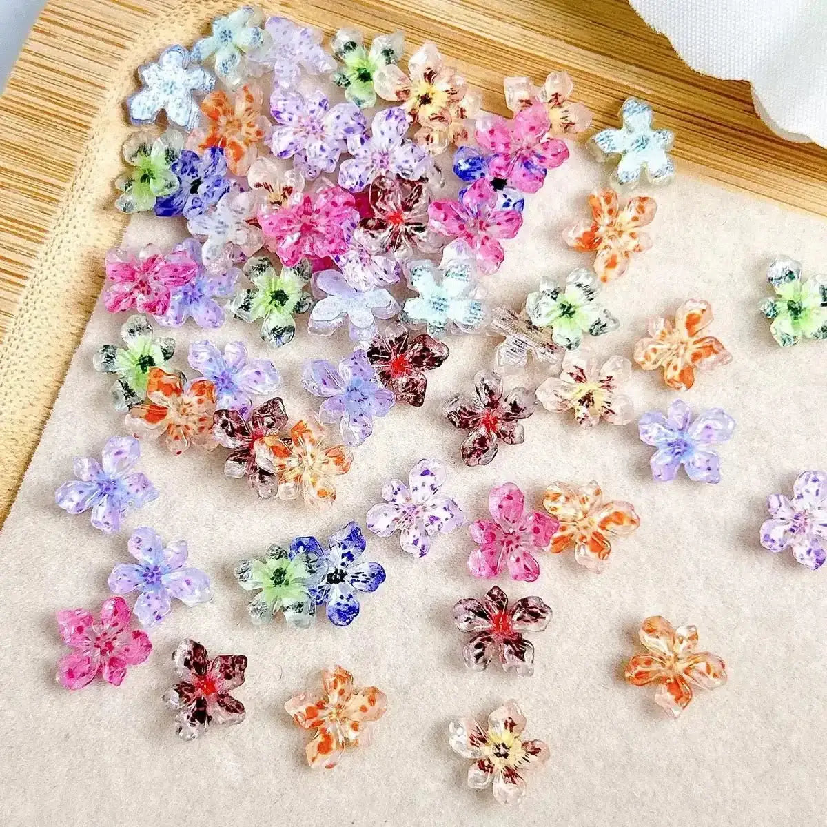 FS6517-9mm Transparent Printing Sakura Resin Nail Charms Nail Charms Floral Nail Art Charms Luminous Flower Charms for Nails Design Floral Charm Resin Flowers Manicure Decorations Blossom Petals For DIY Project -Zoe DIY Wholesale