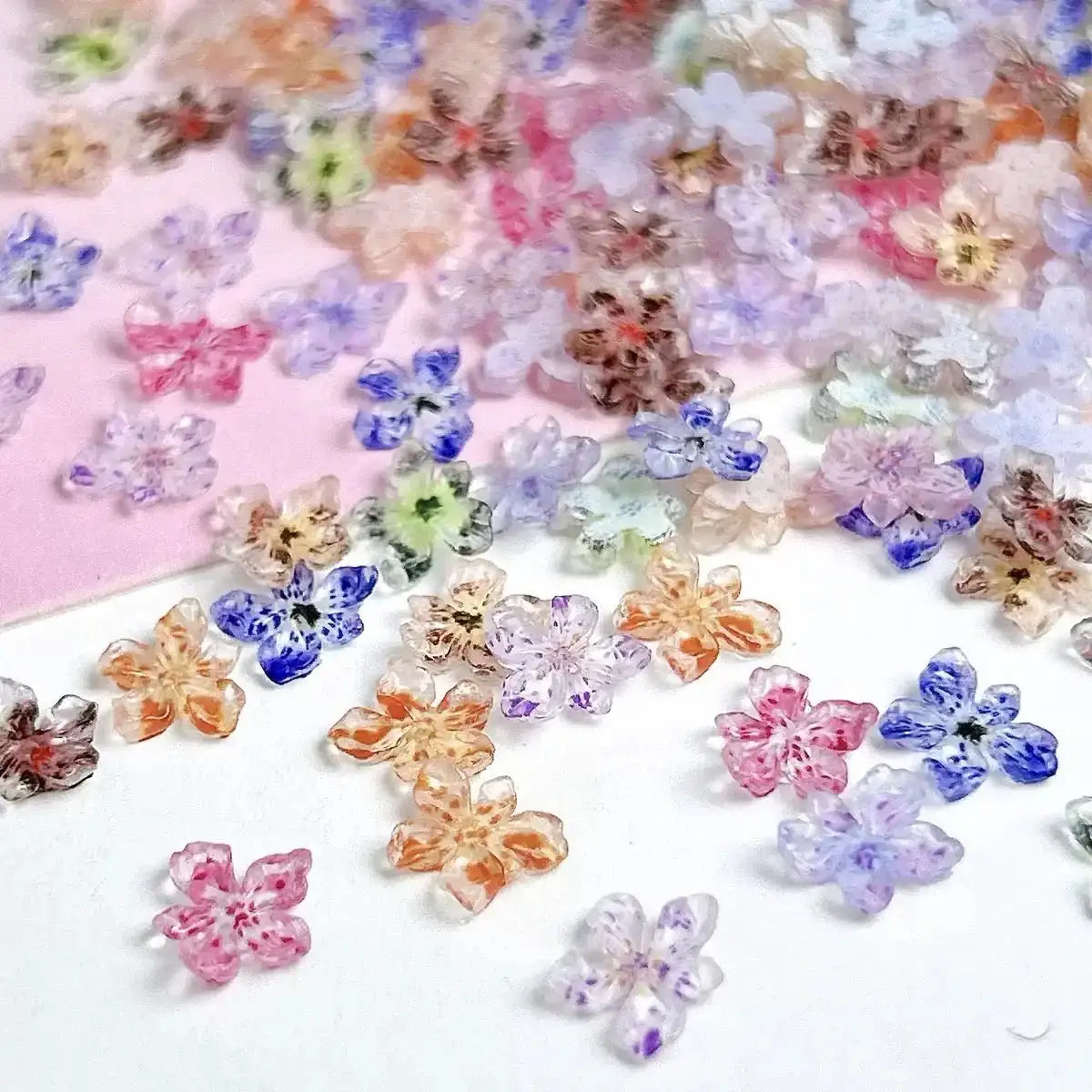 FS6517-9mm Transparent Printing Sakura Resin Nail Charms Nail Charms Floral Nail Art Charms Luminous Flower Charms for Nails Design Floral Charm Resin Flowers Manicure Decorations Blossom Petals For DIY Project -Zoe DIY Wholesale