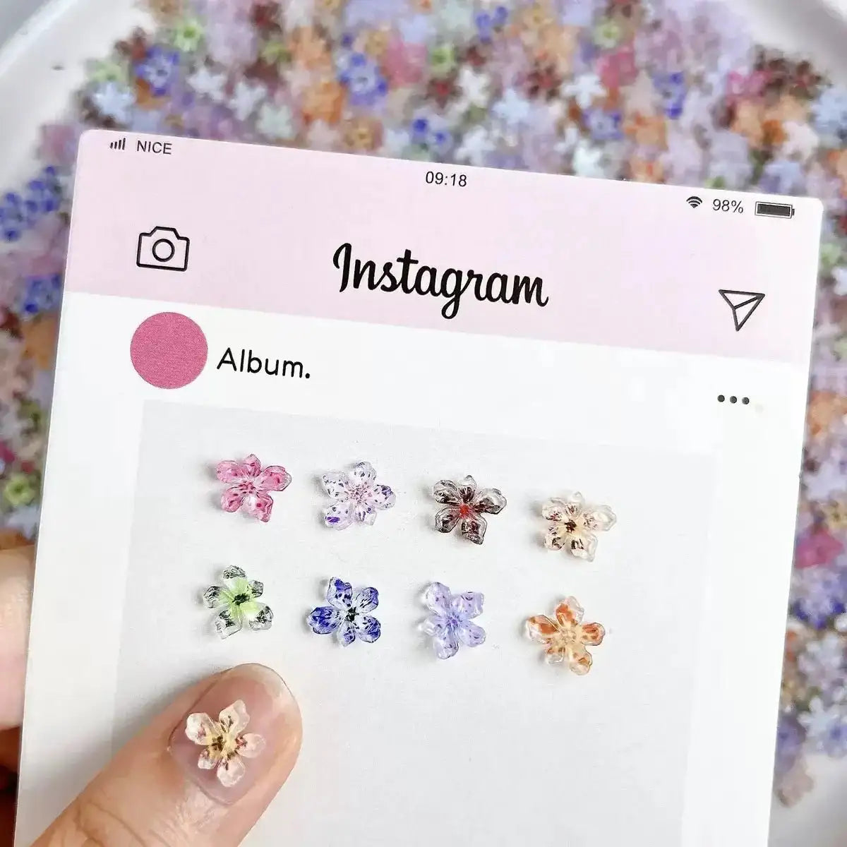 FS6517-9mm Transparent Printing Sakura Resin Nail Charms Nail Charms Floral Nail Art Charms Luminous Flower Charms for Nails Design Floral Charm Resin Flowers Manicure Decorations Blossom Petals For DIY Project -Zoe DIY Wholesale