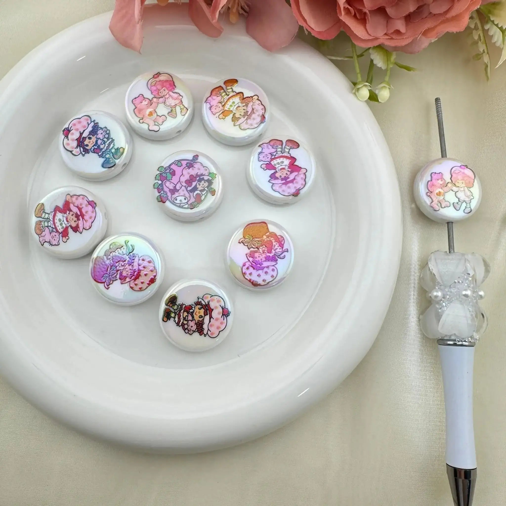 FS6734-20mm Strawberry Girl Printed Acrylic Beads -Zoe DIY Wholesale