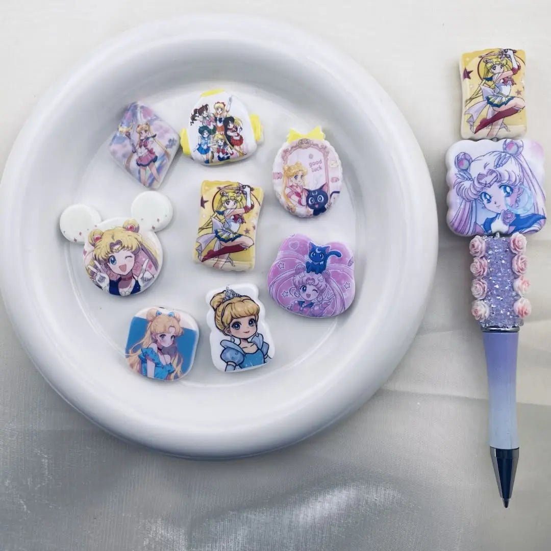 FS6738-Sailor Moon Mixed Print Acrylic Beads For Jewelry Necklace Bracelet Making,Beadable Pens -Zoe DIY Wholesale