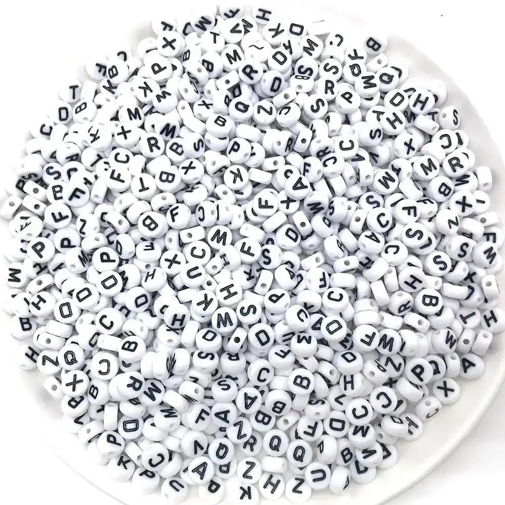 FS6759-4*7MM White Black Acrylic English Letter Beads -Zoe DIY Wholesale