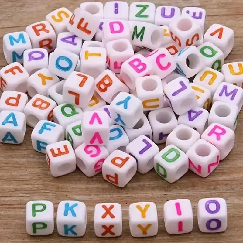 FS6766-6*6MM Square White Background Colorful Letter Acrylic Beads for Jewellery Making Necklaces Bracelets Crafts -Zoe DIY Wholesale