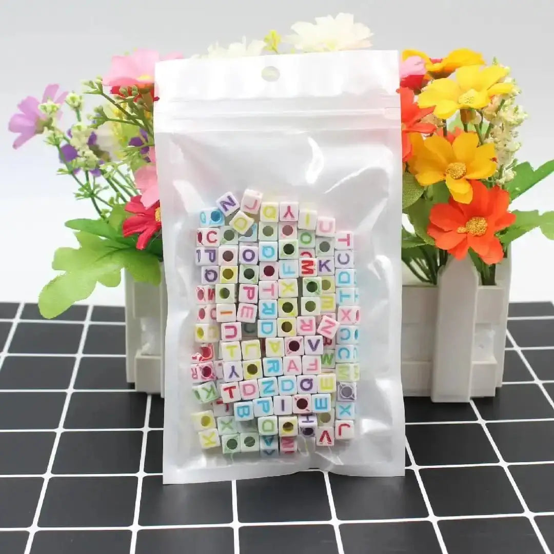 FS6766-6*6MM Square White Background Colorful Letter Acrylic Beads for Jewellery Making Necklaces Bracelets Crafts -Zoe DIY Wholesale