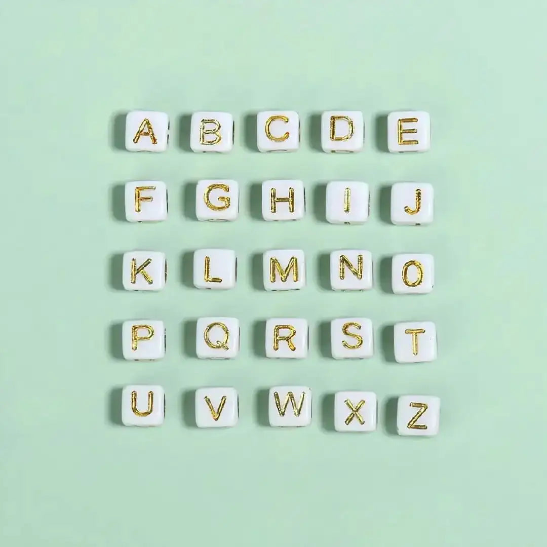 FS6768-6*6MM Square White Background Gold Letter English Alphabet Acrylic Beads for Jewelry DIY Crafts Bracelets -Zoe DIY Wholesale