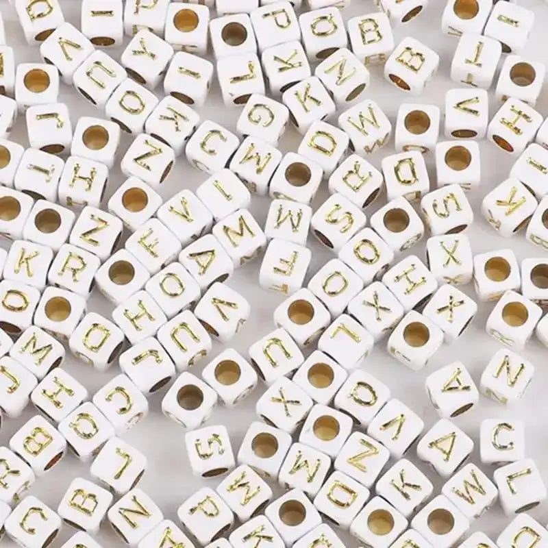 FS6768-6*6MM Square White Background Gold Letter English Alphabet Acrylic Beads for Jewelry DIY Crafts Bracelets -Zoe DIY Wholesale