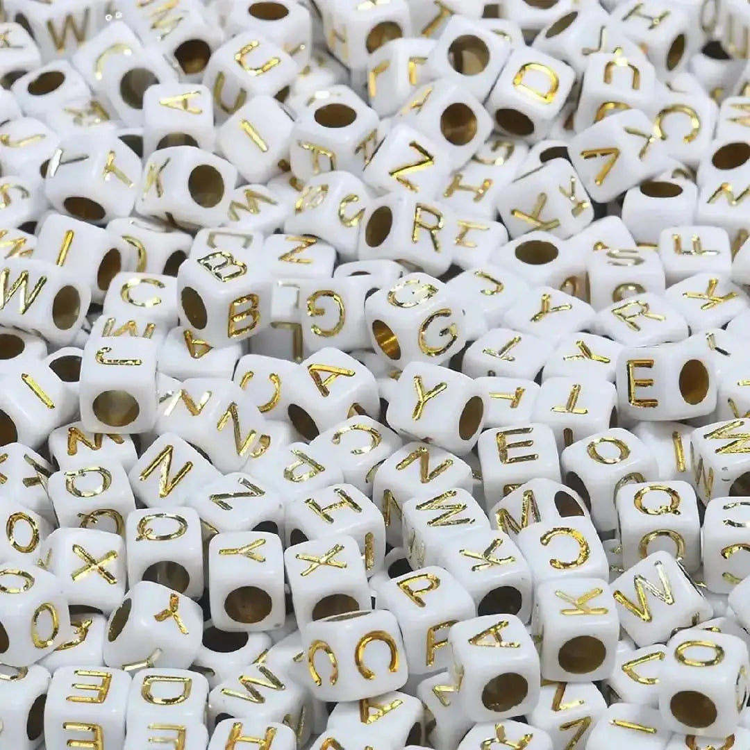 FS6768-6*6MM Square White Background Gold Letter English Alphabet Acrylic Beads for Jewelry DIY Crafts Bracelets -Zoe DIY Wholesale