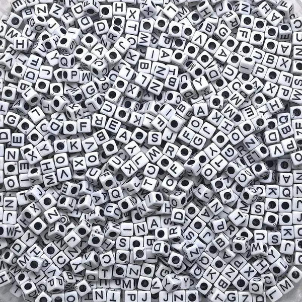 FS6769-6*6MM Square White BackGround Character English Letter Acrylic Beads -Zoe DIY Wholesale