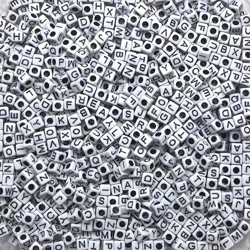 FS6769-6*6MM Square White BackGround Character English Letter Acrylic Beads -Zoe DIY Wholesale