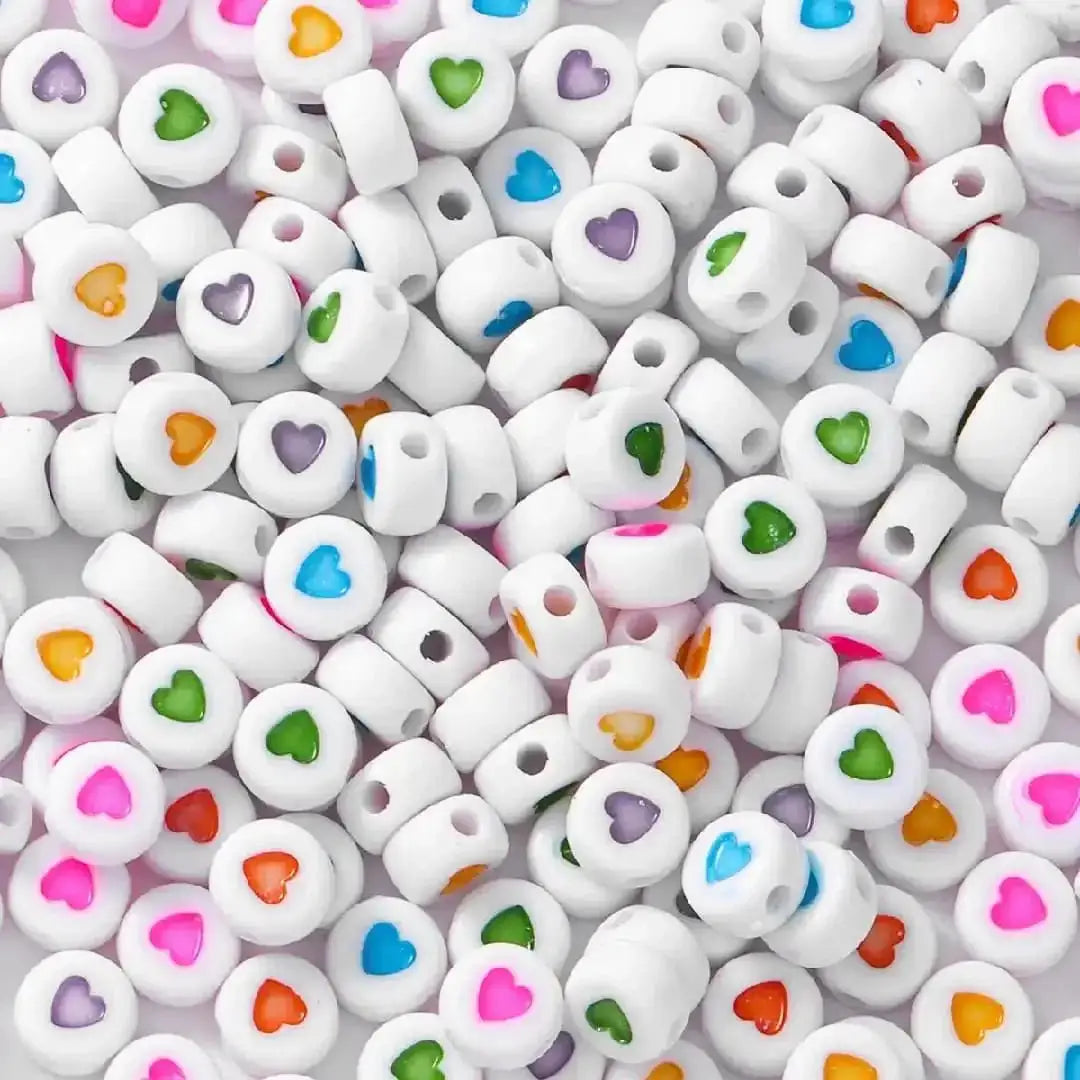 FS6775-4*7MM White Background Colorful Love Heart Printed Beads for Jewelry DIY Crafts Bracelets -Zoe DIY Wholesale