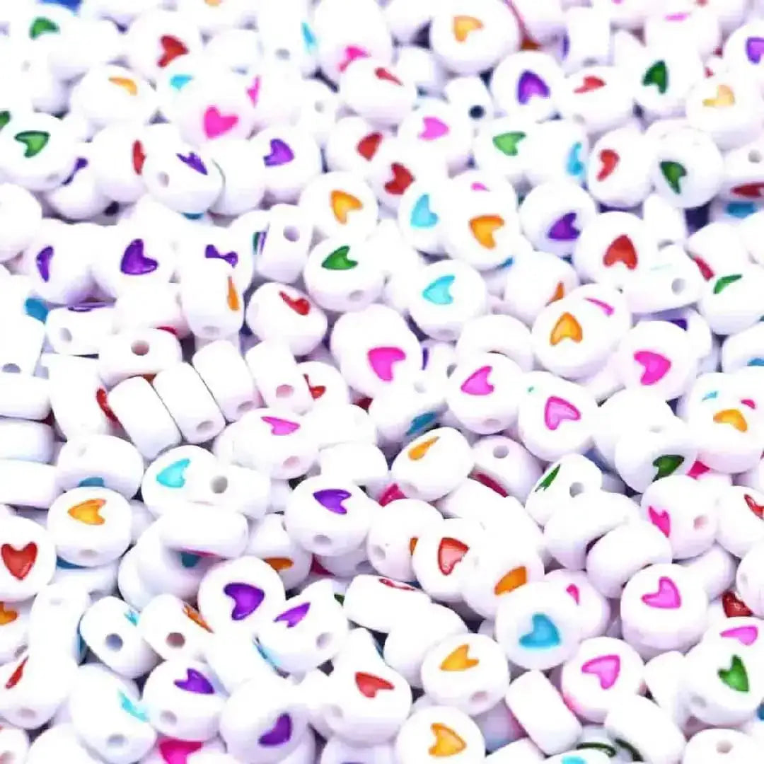 FS6775-4*7MM White Background Colorful Love Heart Printed Beads for Jewelry DIY Crafts Bracelets -Zoe DIY Wholesale