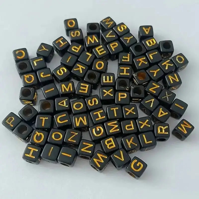 FS6776-6*6MM Square Black Background Gold English Letter Acrylic Beads for Jewellery Making Necklaces Bracelets Crafts -Zoe DIY Wholesale