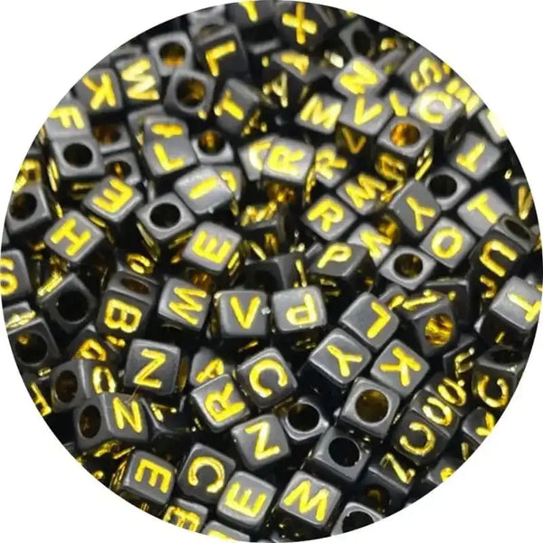 FS6776-6*6MM Square Black Background Gold English Letter Acrylic Beads for Jewellery Making Necklaces Bracelets Crafts -Zoe DIY Wholesale