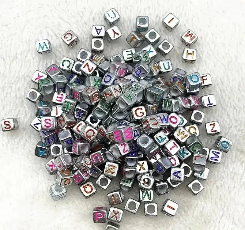 FS6777-6*6MM Square Silver Based Colorful English Letter Acrylic Beads for DIY Jewellery Making, Bracelets Necklaces -Zoe DIY Wholesale