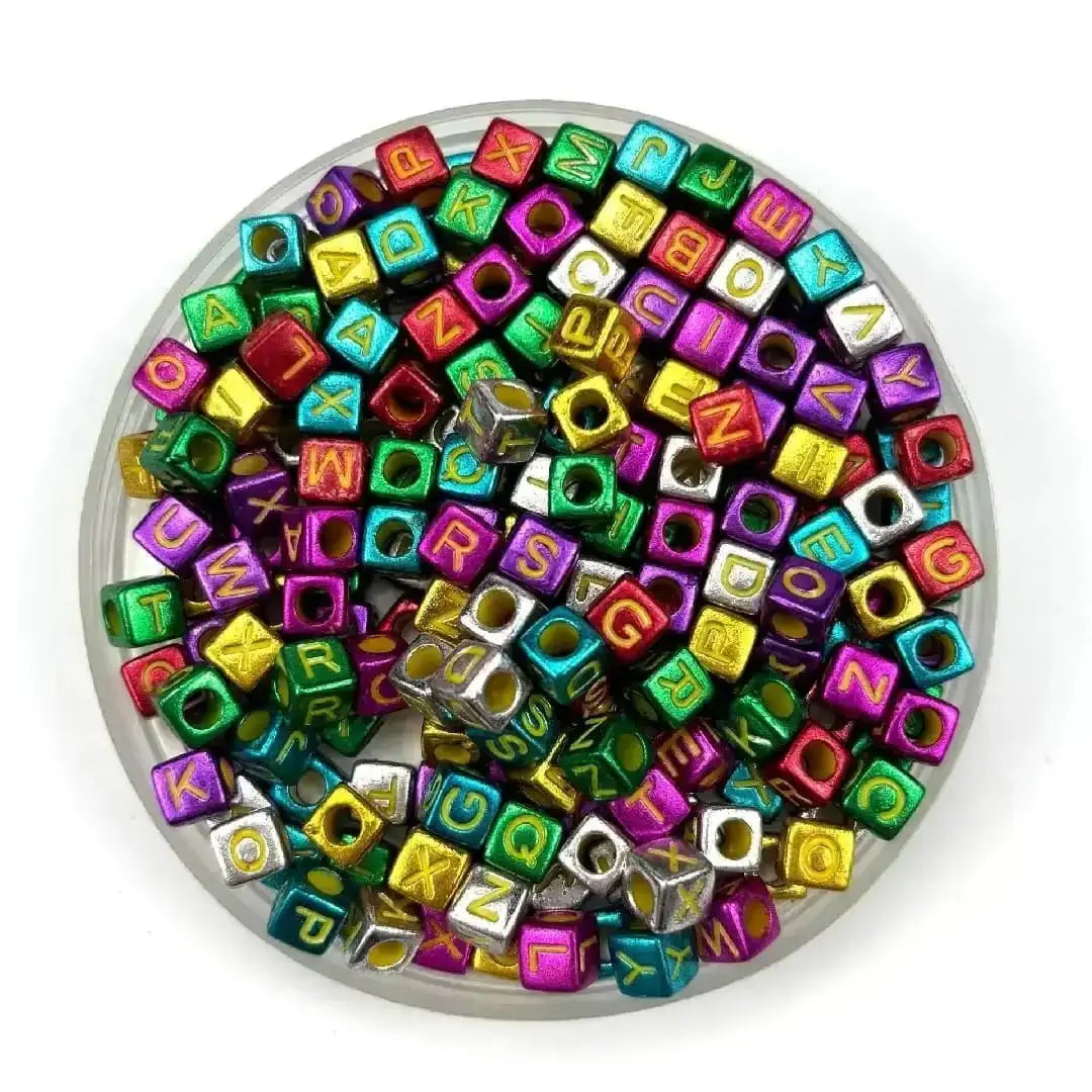 FS6778-6*6MM Square Mixed Color Electroplated Gold English Letter Acrylic Beads for Jewelry DIY Crafts Bracelets -Zoe DIY Wholesale