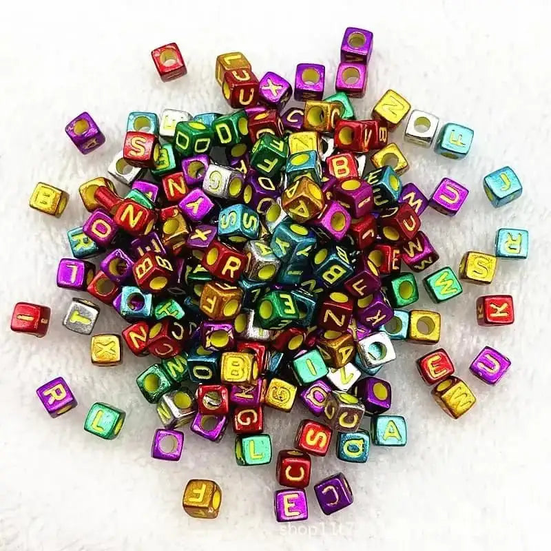 FS6778-6*6MM Square Mixed Color Electroplated Gold English Letter Acrylic Beads for Jewelry DIY Crafts Bracelets -Zoe DIY Wholesale