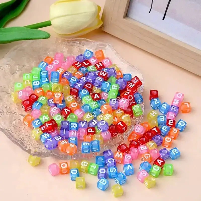 FS6779-6*6MM Square Transparent White English Letter Acrylic Beads for Bracelet Choker Jewelry Making DIY Crafts -Zoe DIY Wholesale