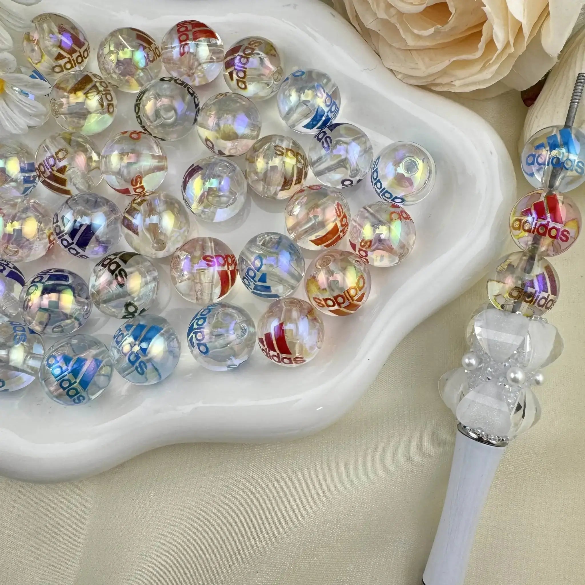 FS6835-16mm Clear Mixed Color Printed Acrylic Beads Solid White Mixed Color UV Coating Printed Acrylic Beads For Making Pens Keychain&nbsp -Zoe DIY Wholesale