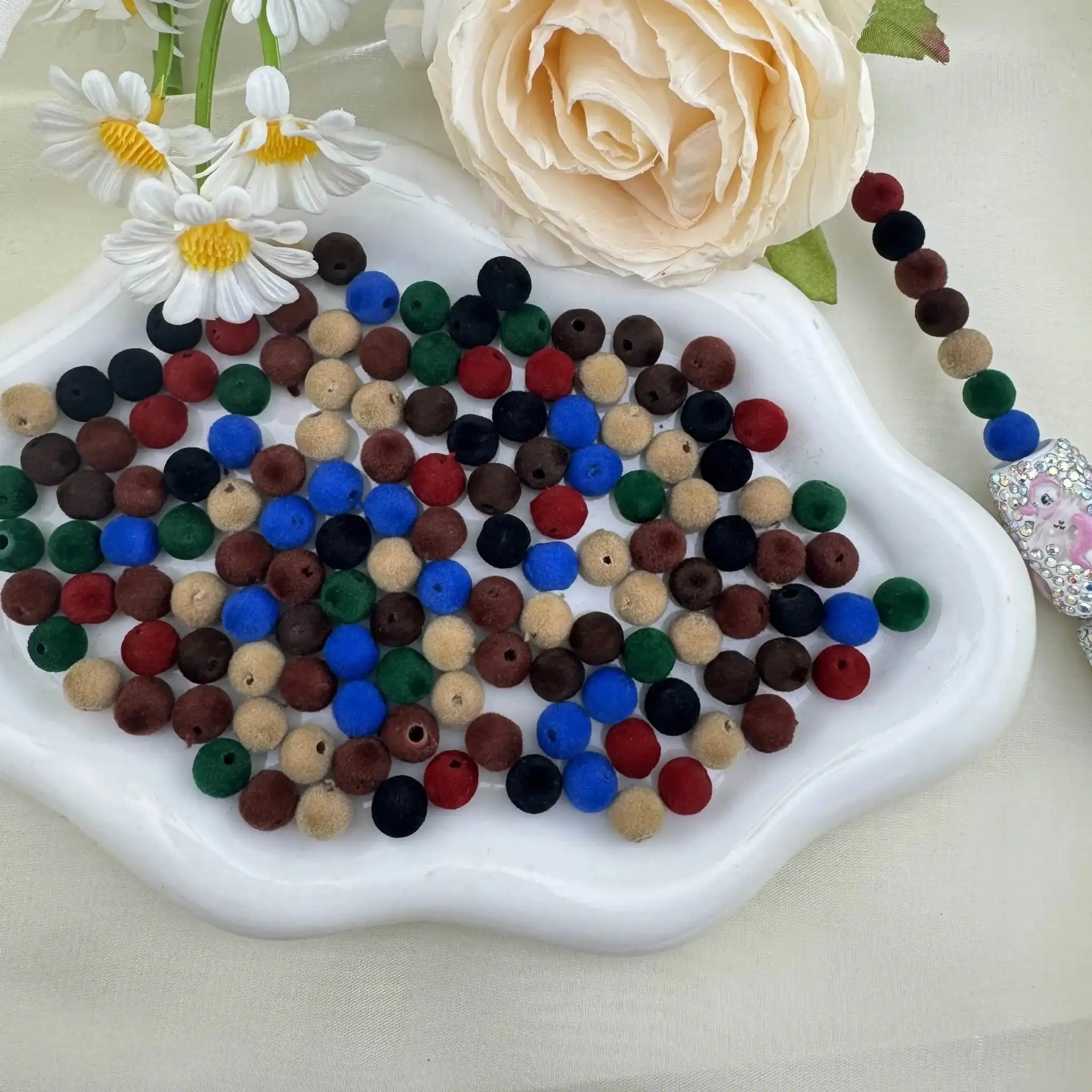 FS6889-8mm Random Dark Color Mixed Flocked Acrylic Beads Fit For Beadable Pens -Zoe DIY Wholesale