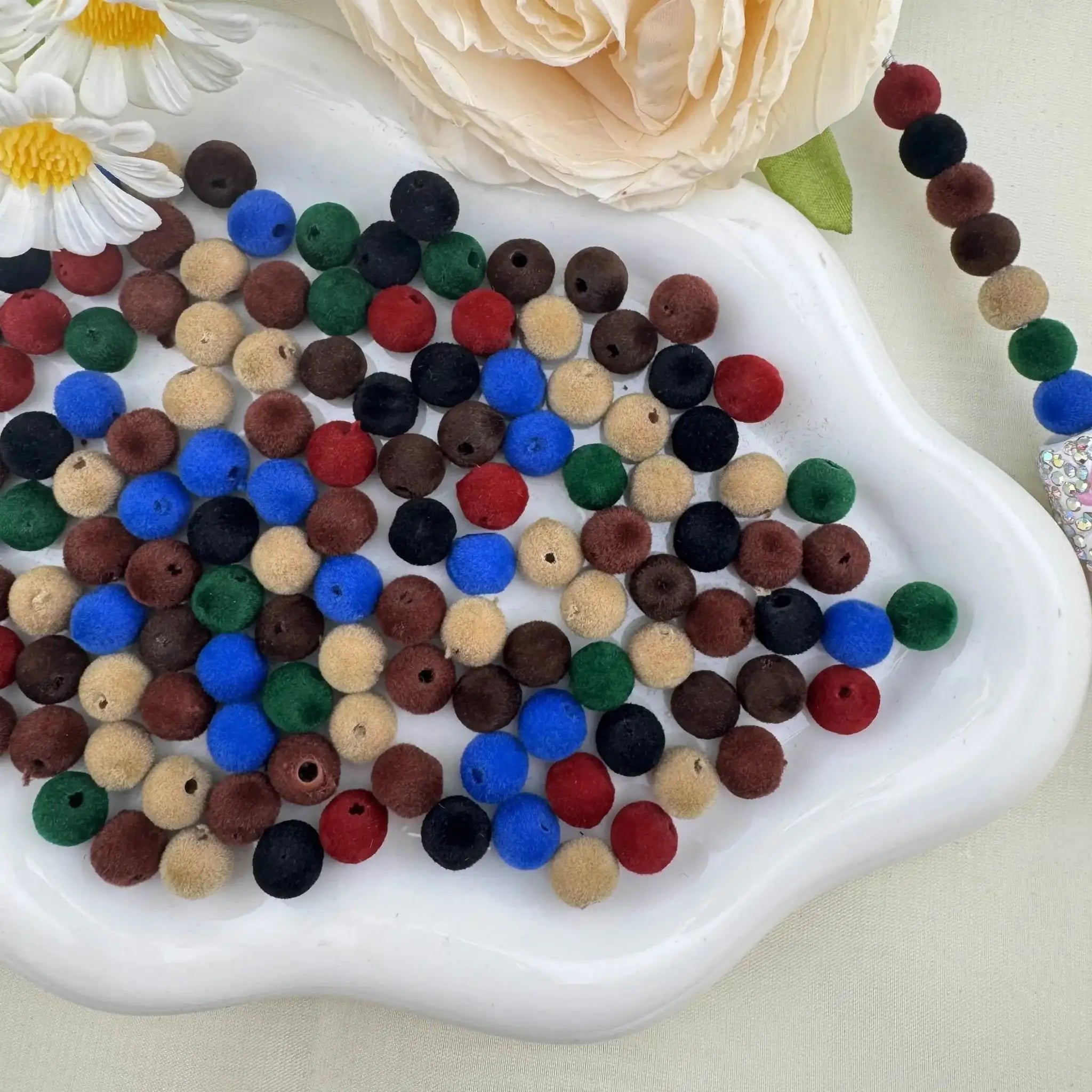 FS6890-10mm Random Dark Color Mixed Flocked Acrylic Beads Fit For Beadable Pens -Zoe DIY Wholesale