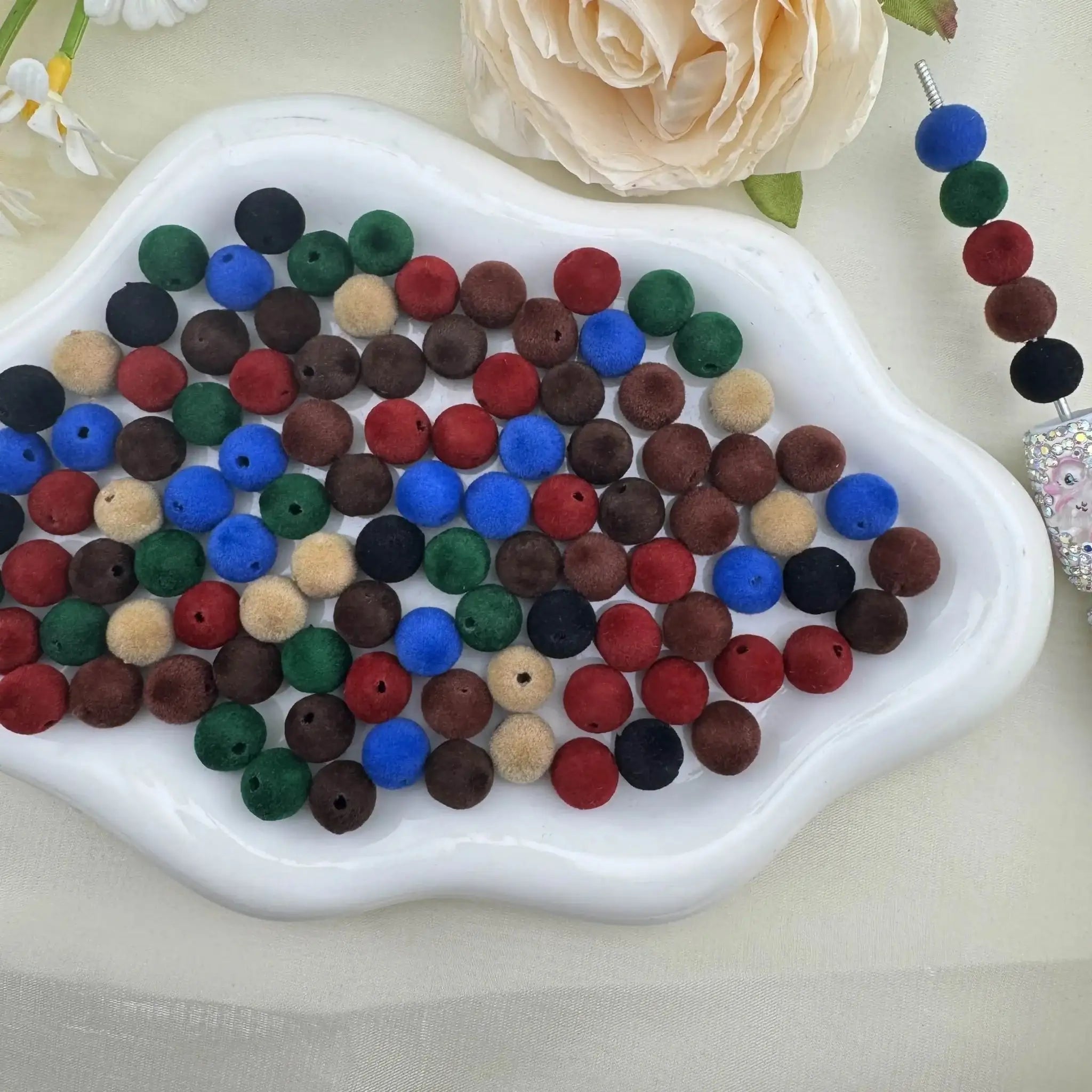 FS6890-10mm Random Dark Color Mixed Flocked Acrylic Beads Fit For Beadable Pens -Zoe DIY Wholesale