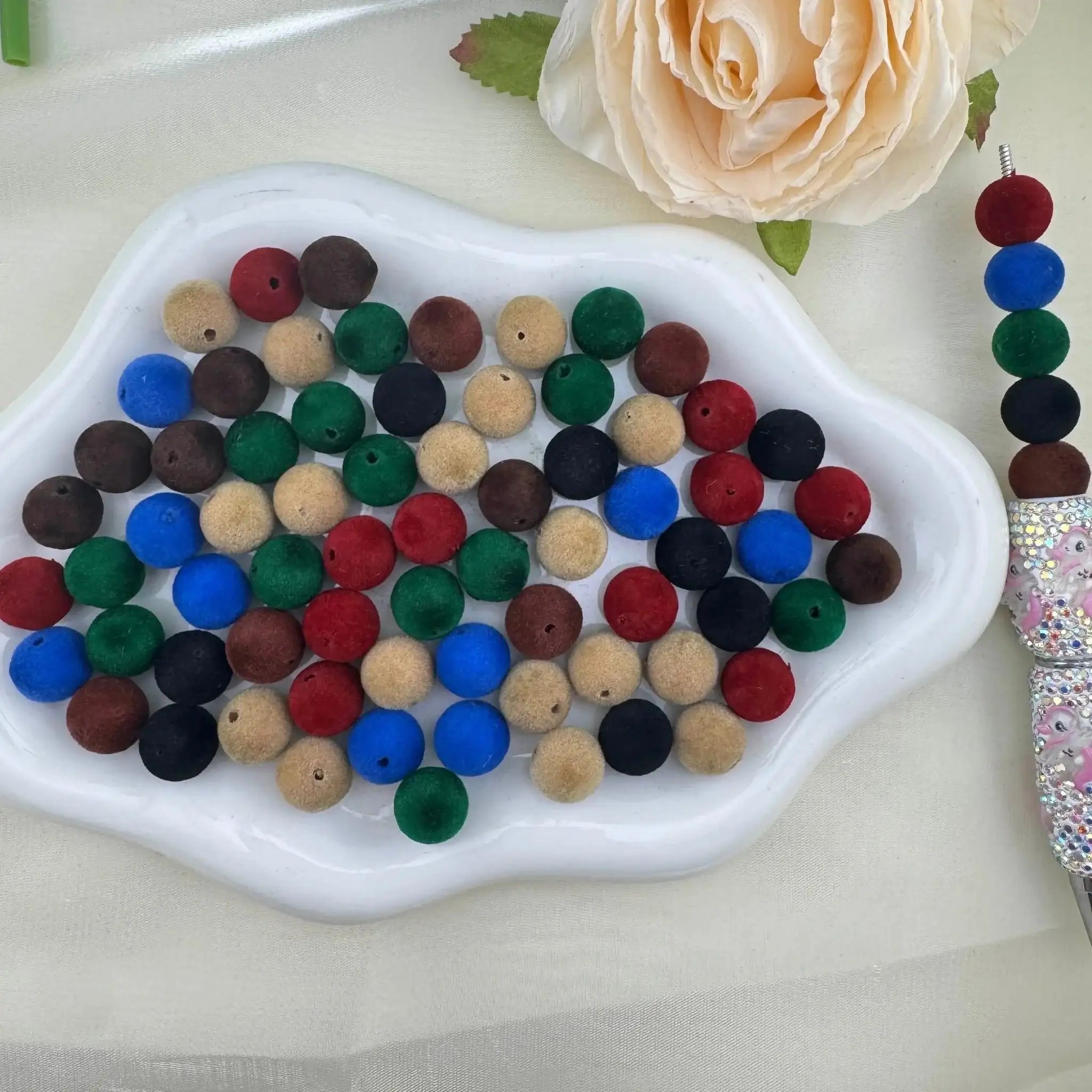 FS6891-12mm Random Mixed Dark Color Flocked Acrylic Beads Fit For Beadable Pens -Zoe DIY Wholesale