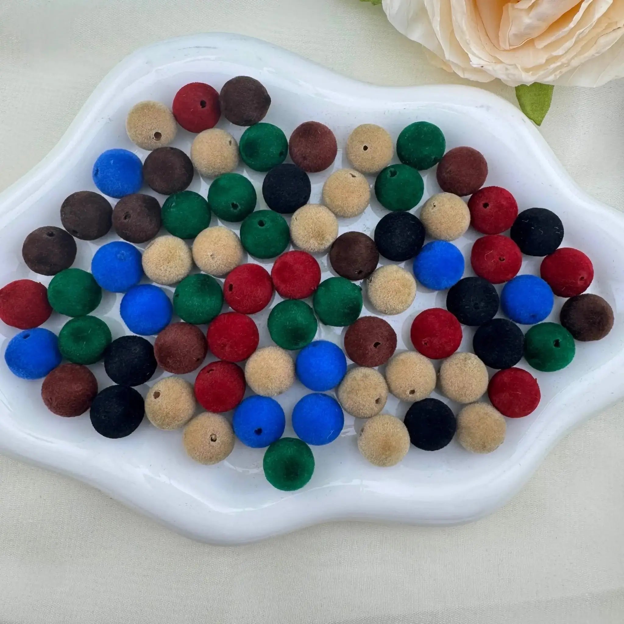 FS6892-16mm Random Mixed Dark Color Flocked Acrylic Beads For Beadable Pens Keychain Jewelry Making -Zoe DIY Wholesale