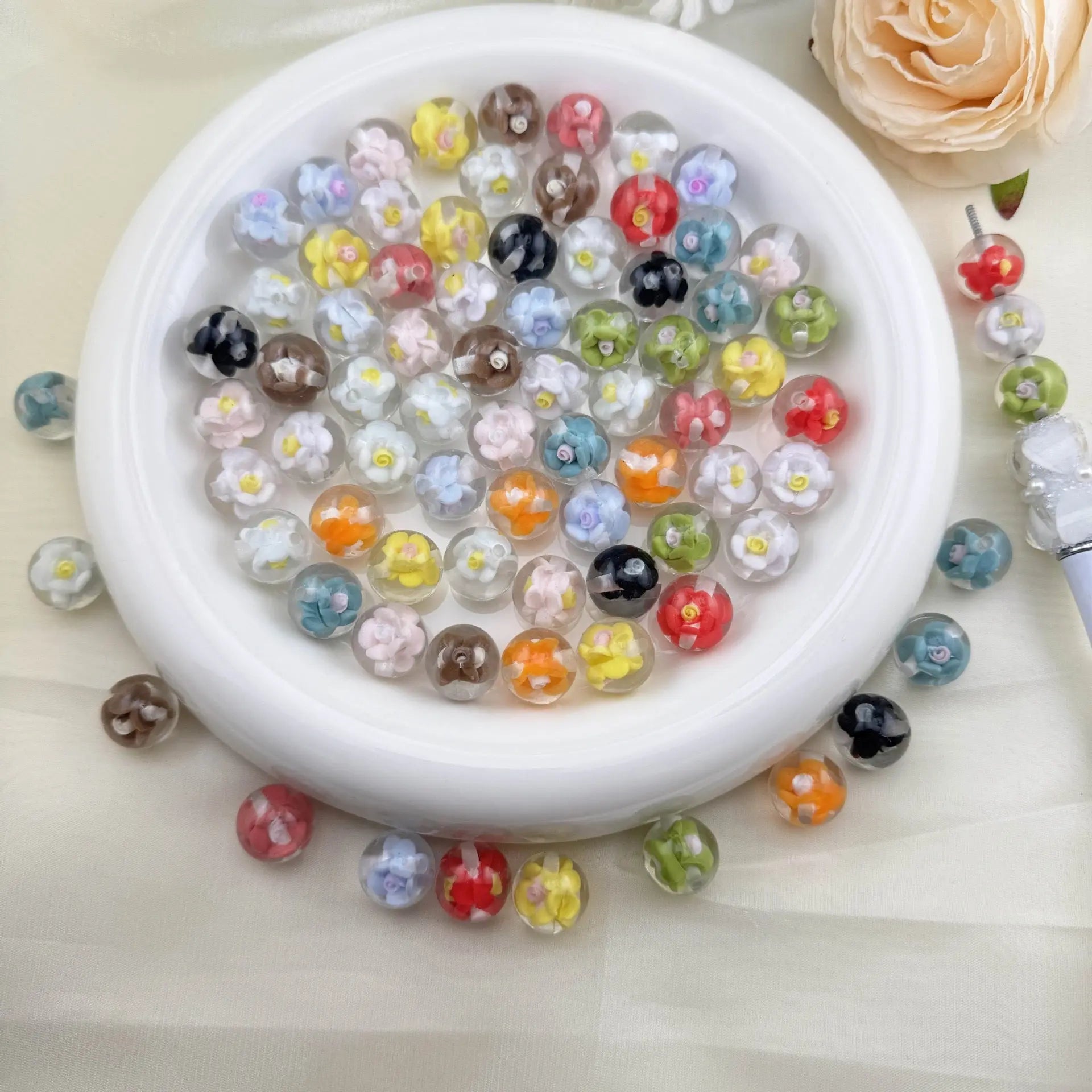 FS6944-16mm Luminous Flower Resin Beads Fit For Beadable Pens Jewelry Making Keychain Making -Zoe DIY Wholesale