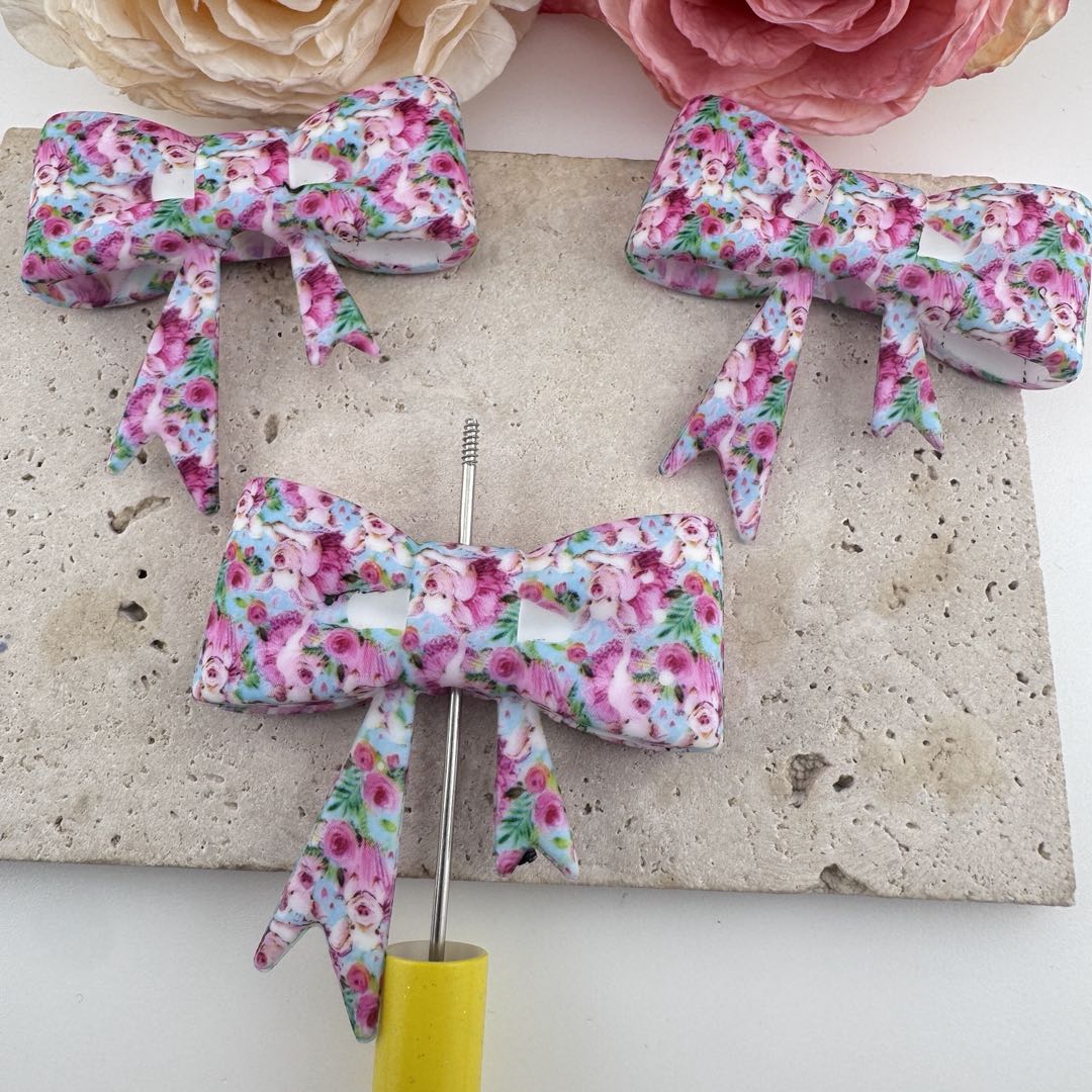 FS19615-About 50*60mm Flower Silicone Focal Bow Beads