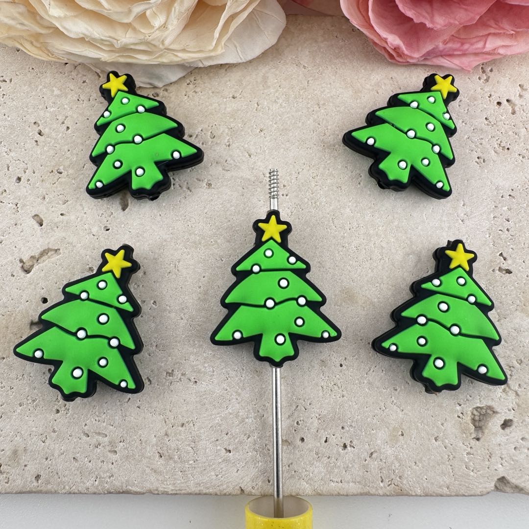 FS19635-About 24*31mm Christmas Tree Silicone Focal Beads