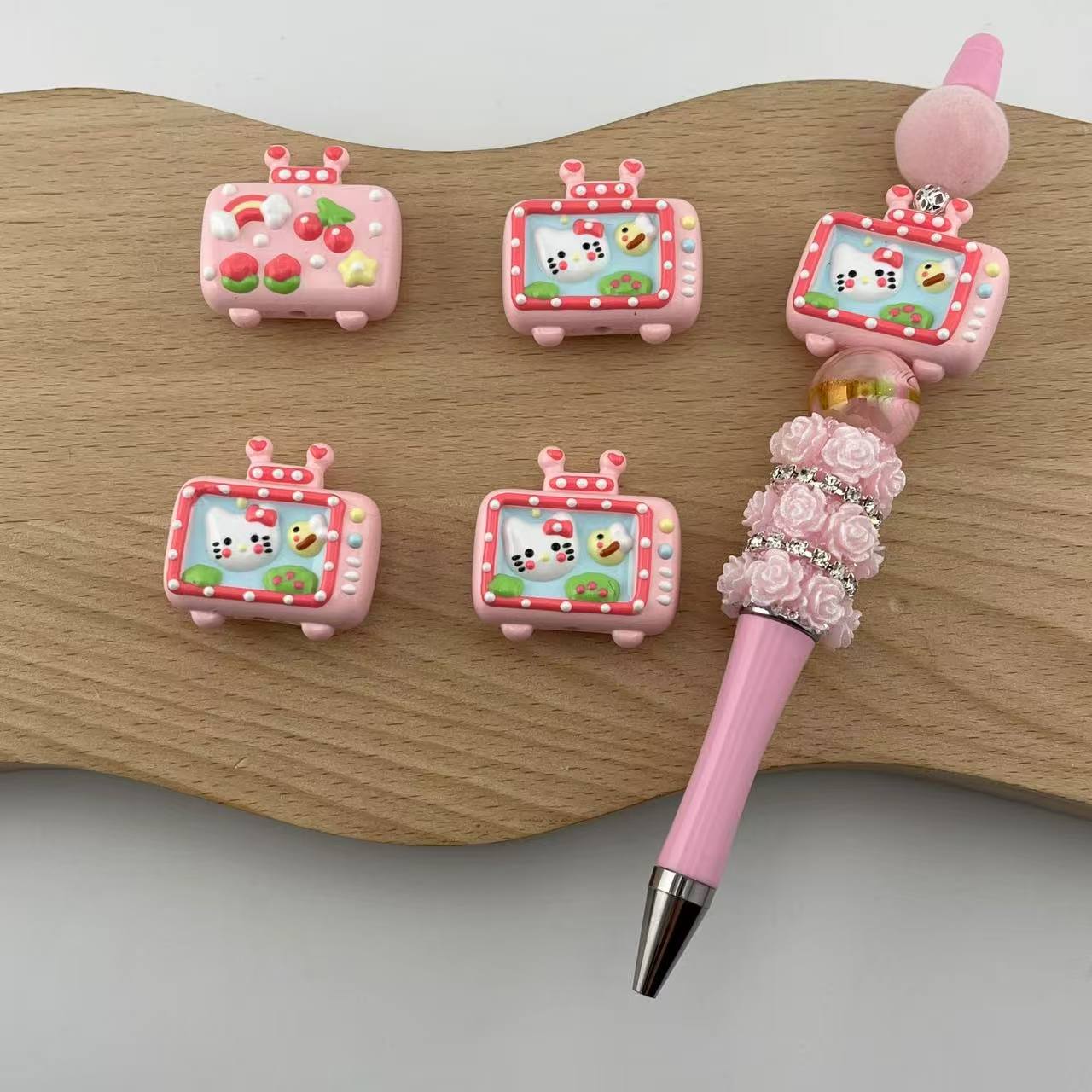 FS1604- Pink HK TV Hand Painted Beads Fit for Pens