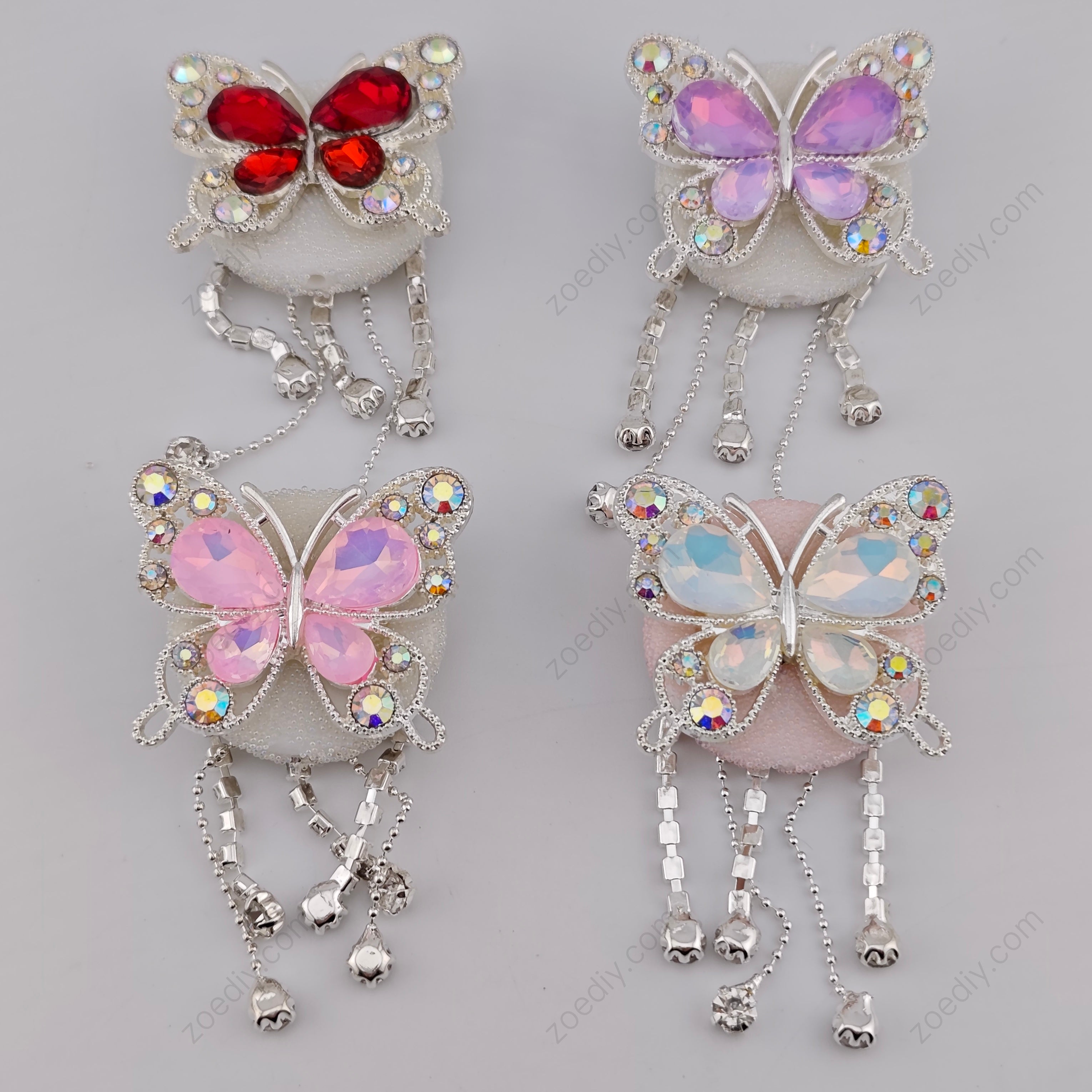 (K966) 4 Pieces Butterfly Sparkling Sugar Beads