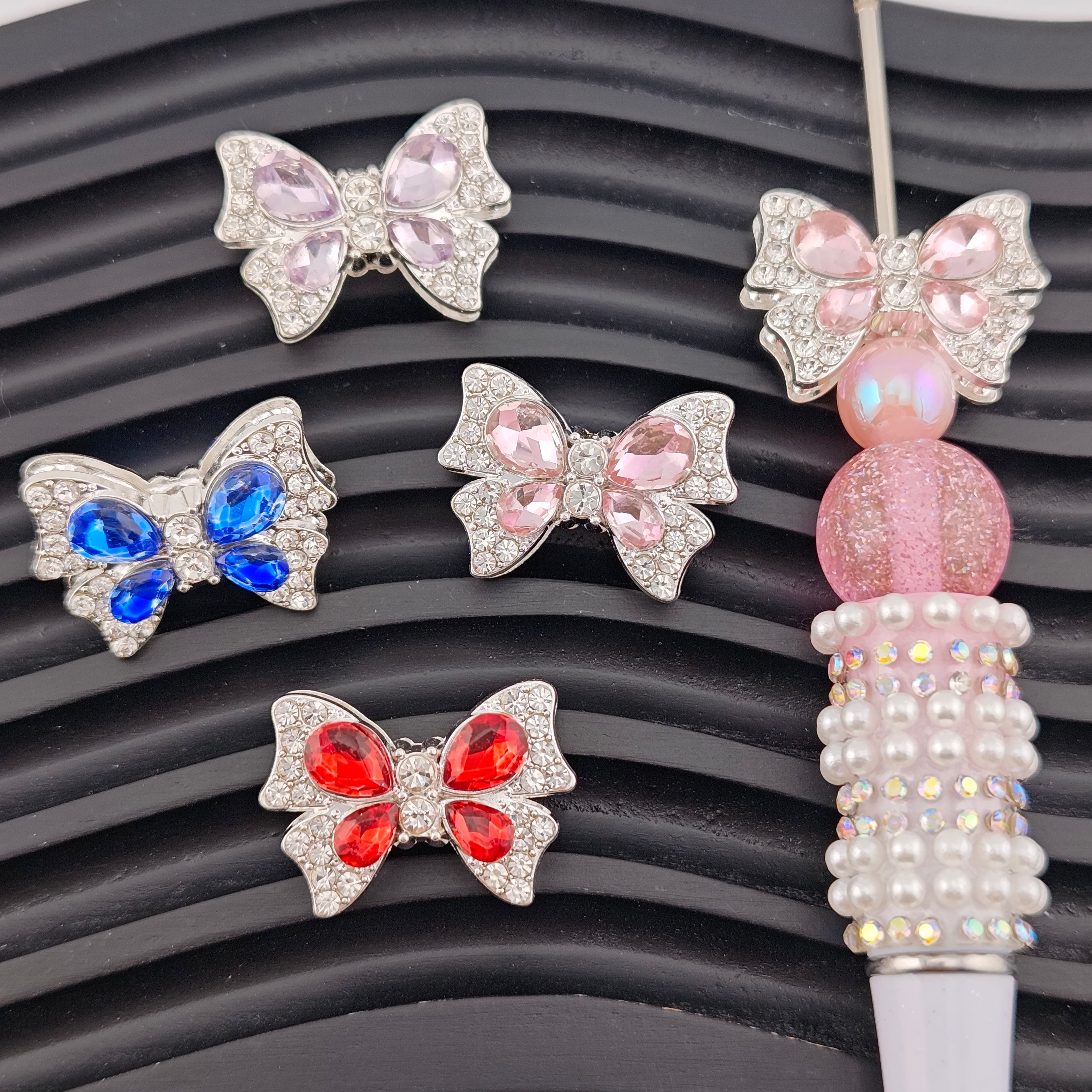 FS2957- 4 Pieces Crystal Bows Alloy Beads