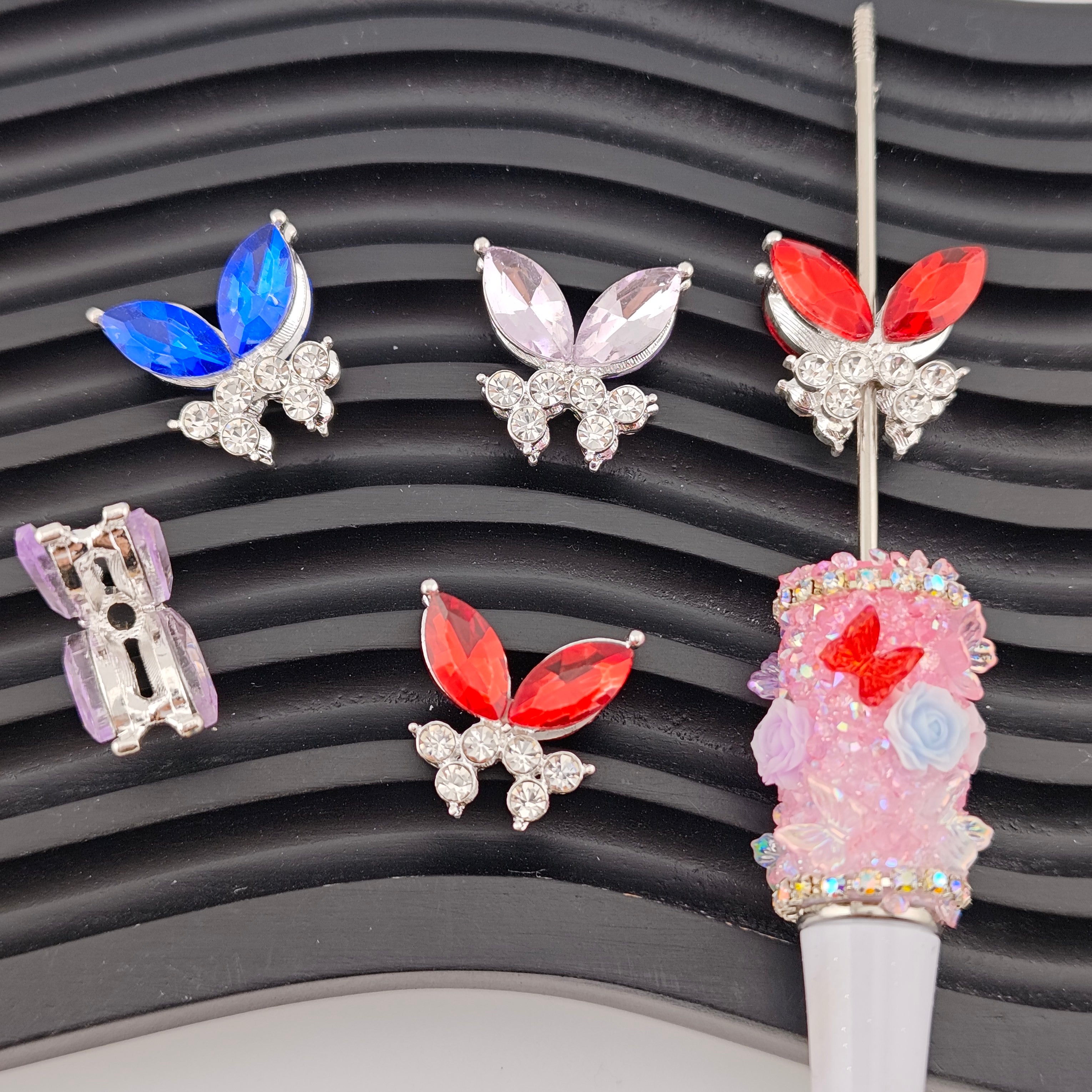 FS2949- 6 Pieces Crystal Butterfly Alloy Beads