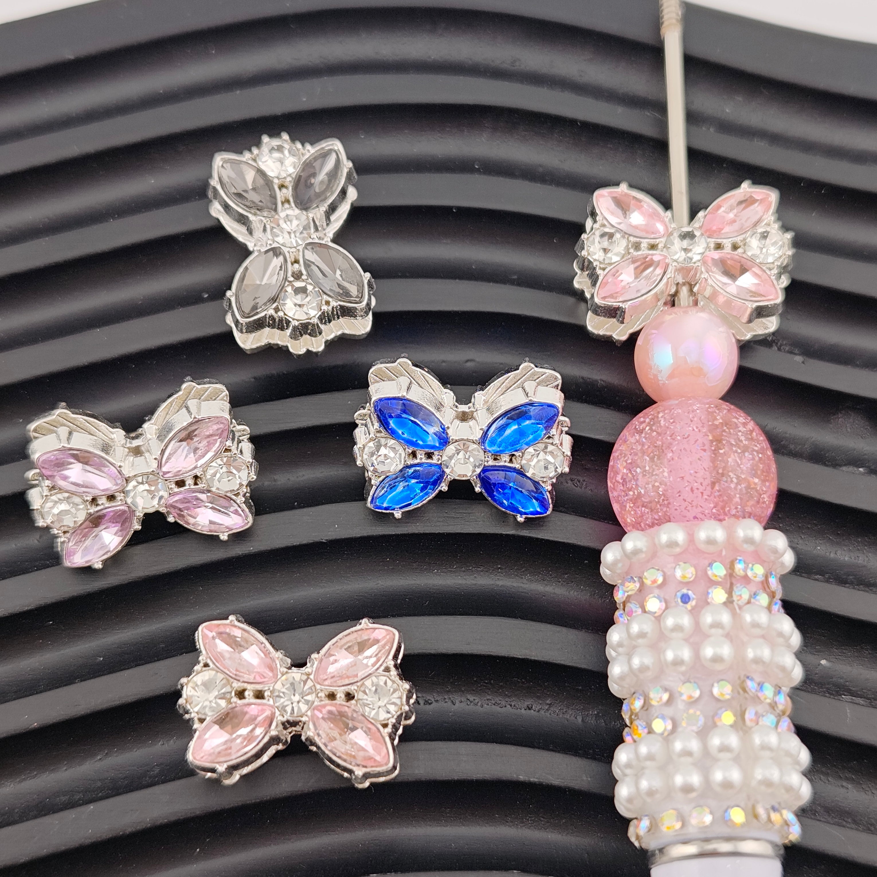 FS2958- 4 Pieces 4 Leaf Crystal Bows Alloy Beads